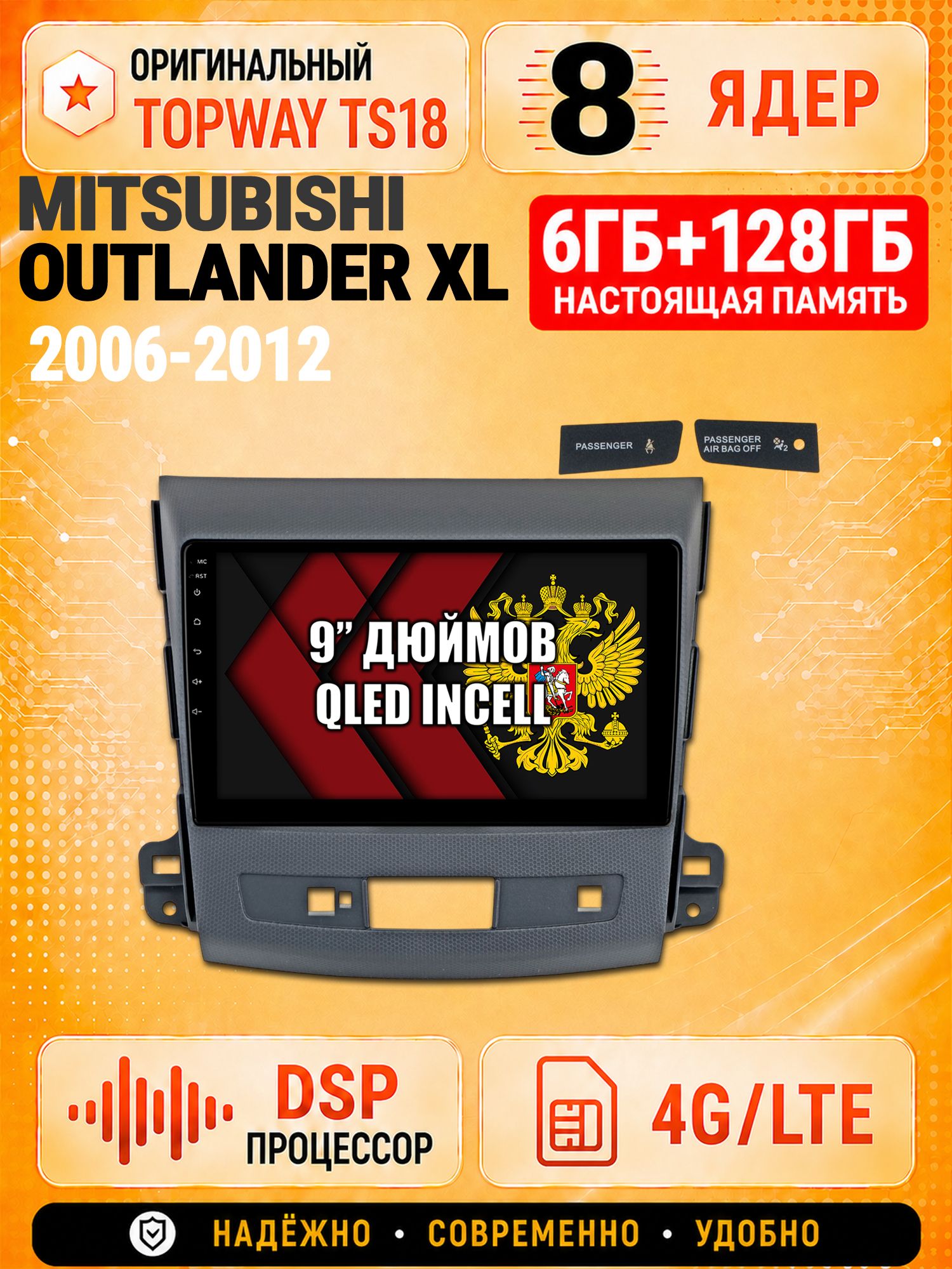 8 ядер 6гб+128гб для MITSUBISHI OUTLANDER XL (2006-2012), Андроид магнитола с Carplay и Android Auto