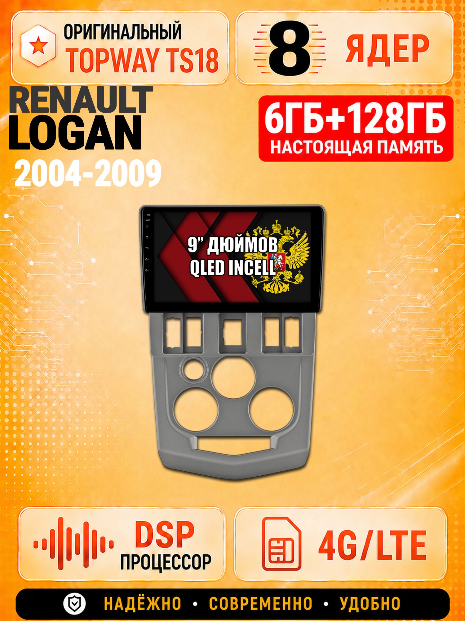 8 ядер 6гб+128гб для RENAULT LOGAN (2004-2009), Андроид магнитола с Carplay и Android Auto