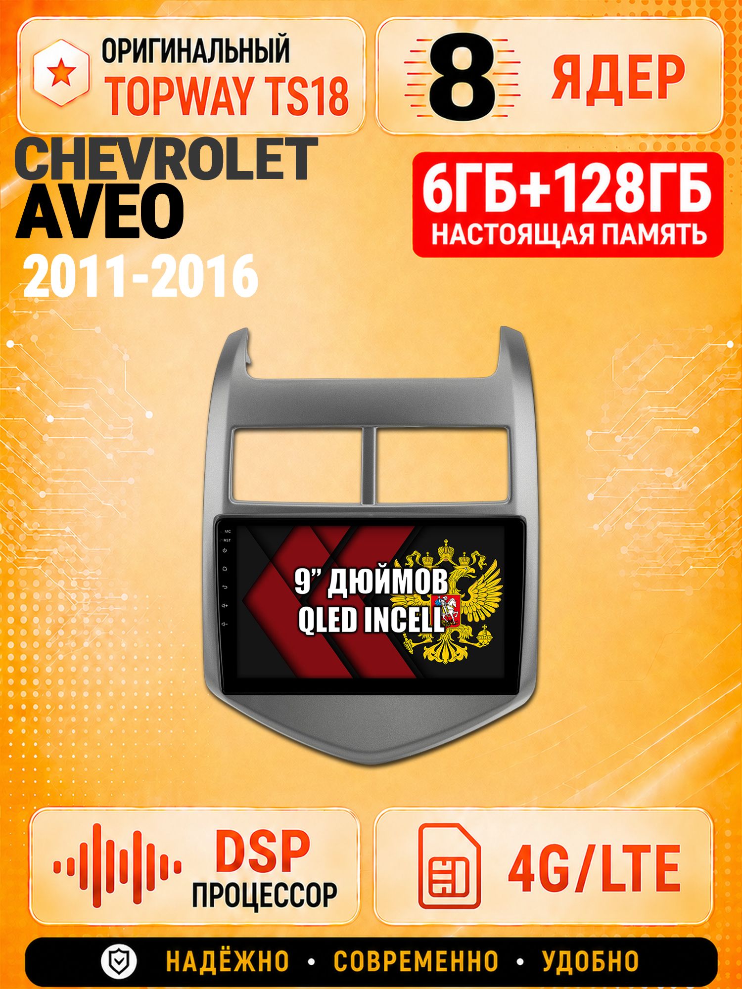 8 ядер 6гб+128гб для CHEVROLET AVEO (2011-2016), Андроид магнитола с Carplay и Android Auto