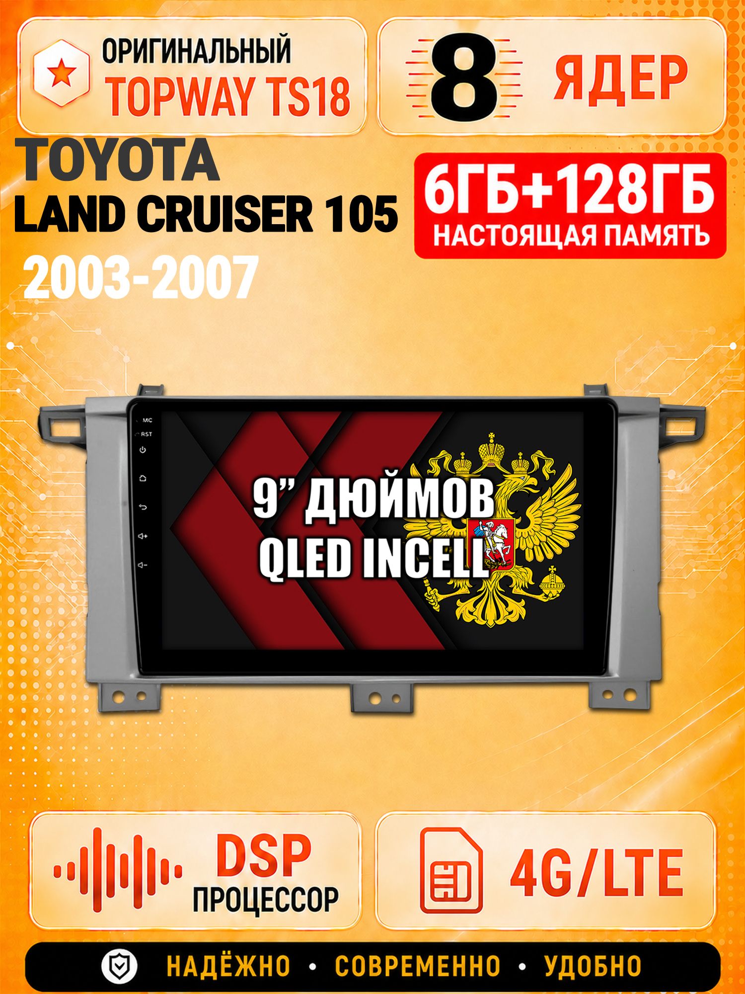 8 ядер 6гб+128гб для TOYOTA LAND CRUISER 105, Андроид магнитола с Carplay и Android Auto