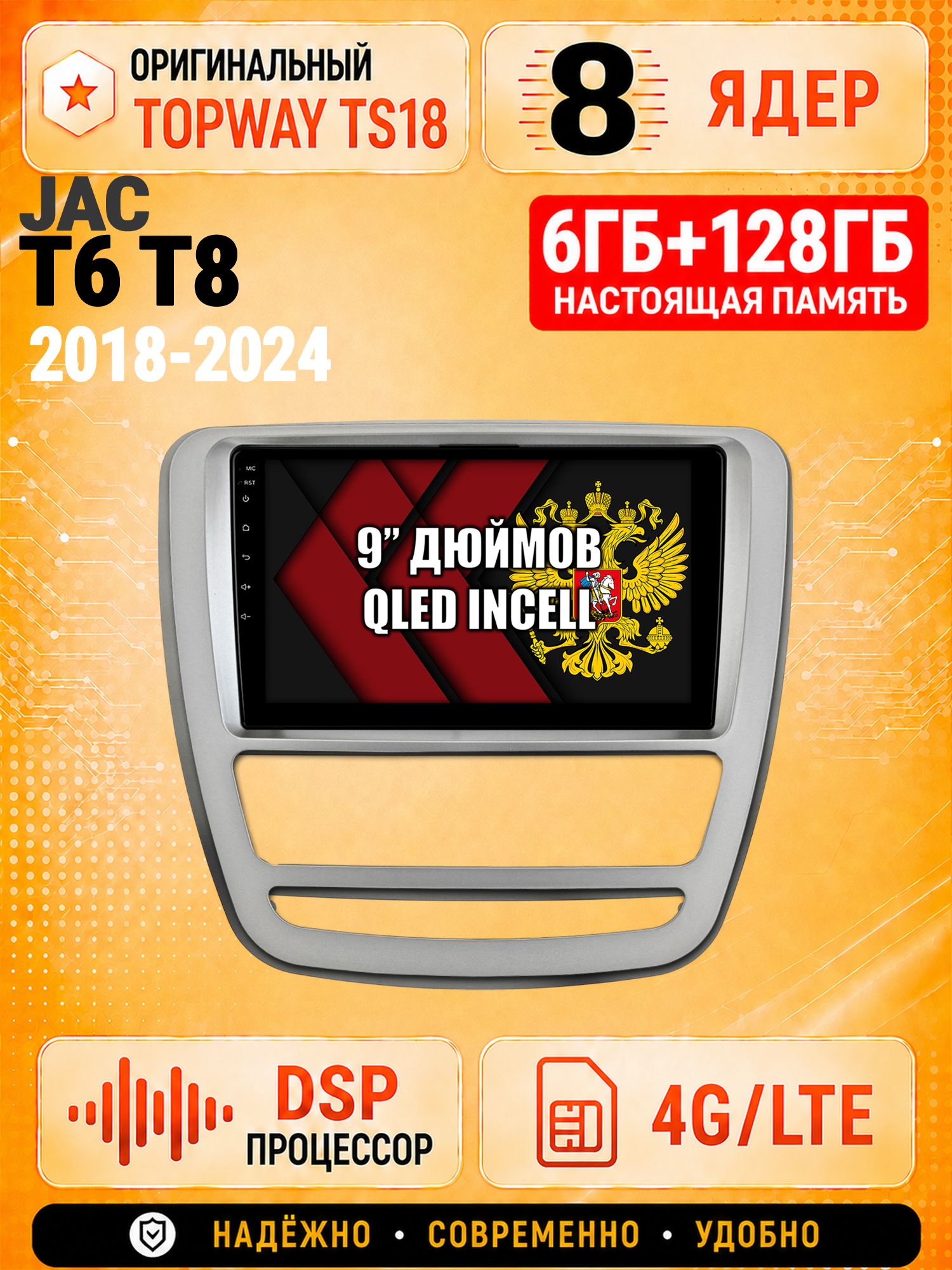 8 ядер 6гб+128гб для JAC T6 T8 (2018-2024), Андроид магнитола с Carplay и Android Auto