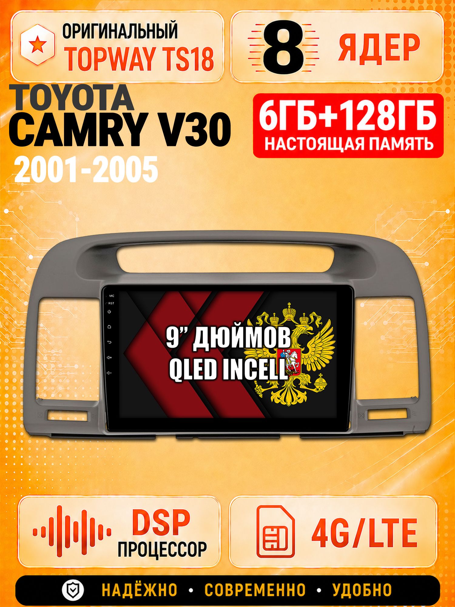 8 ядер 6гб+128гб для TOYOTA CAMRY V30 (2001-2005), Андроид магнитола с Carplay и Android Auto