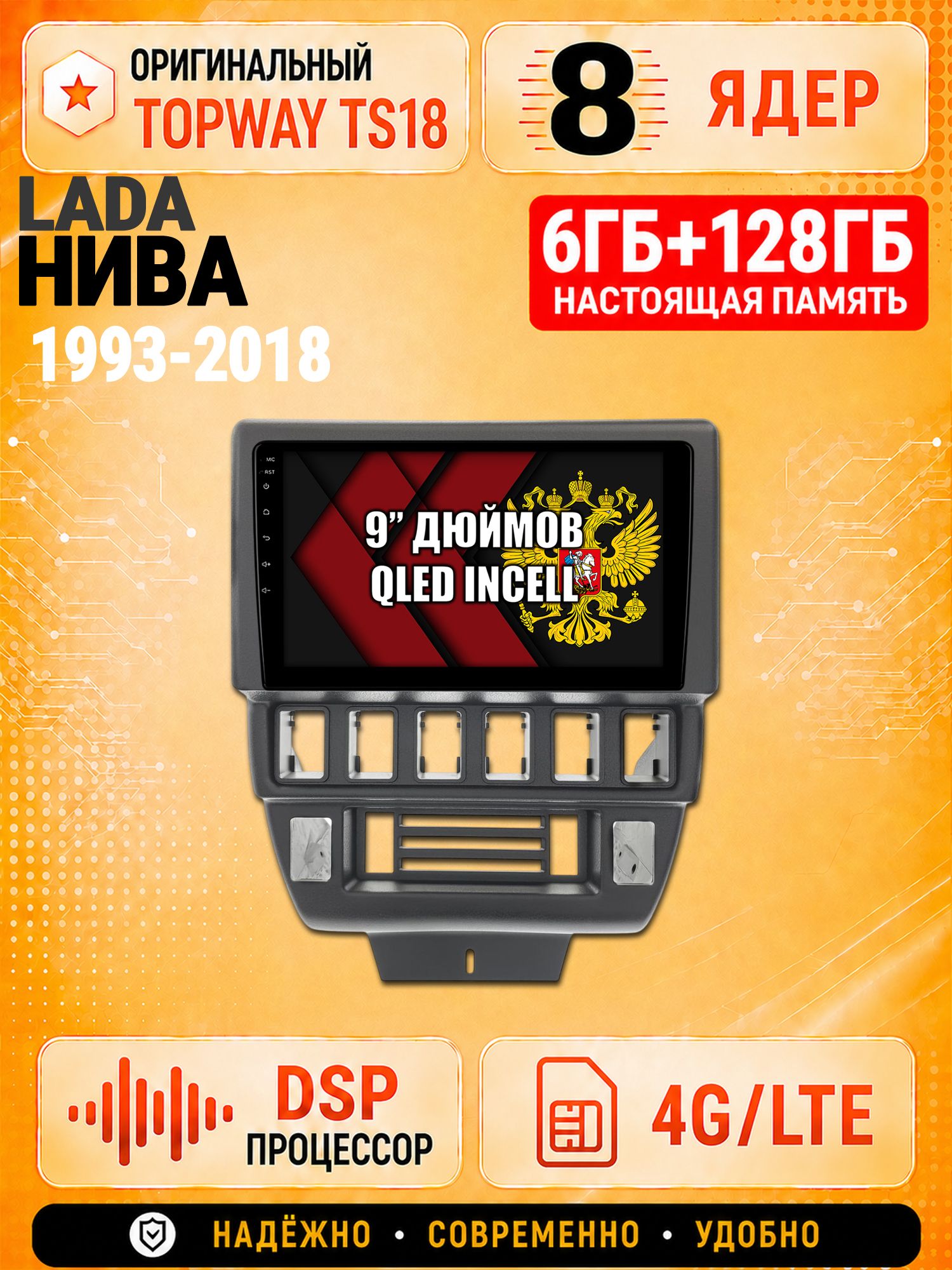 8 ядер 6гб+128гб для ЛАДА НИВА (1993-2018), LADA NIVA 4X4, Андроид магнитола с Carplay и Android Auto