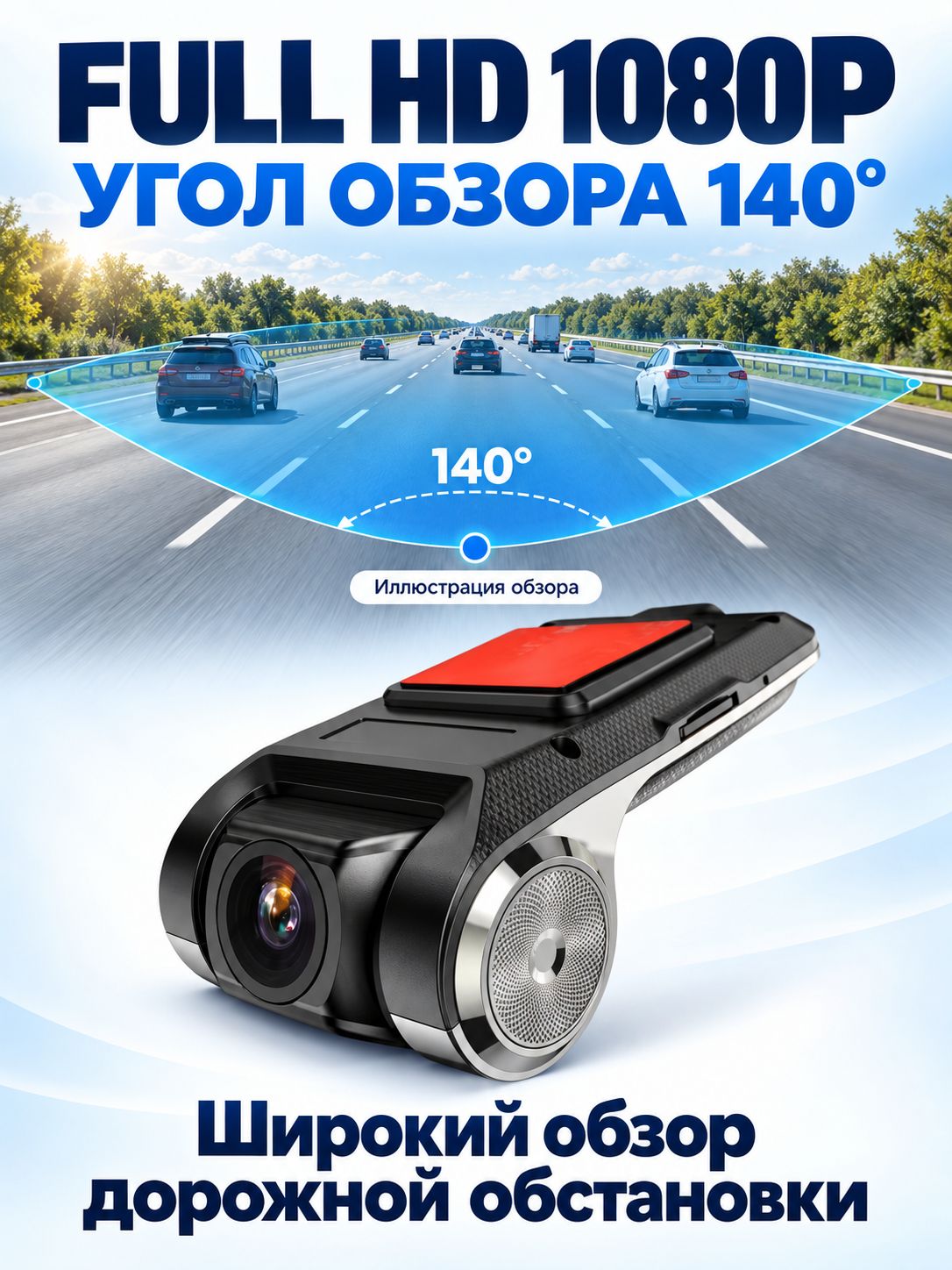Видеорегистратор для Android-магнитолы, USB, Full HD 1080P, ADAS, угол обзора 140
