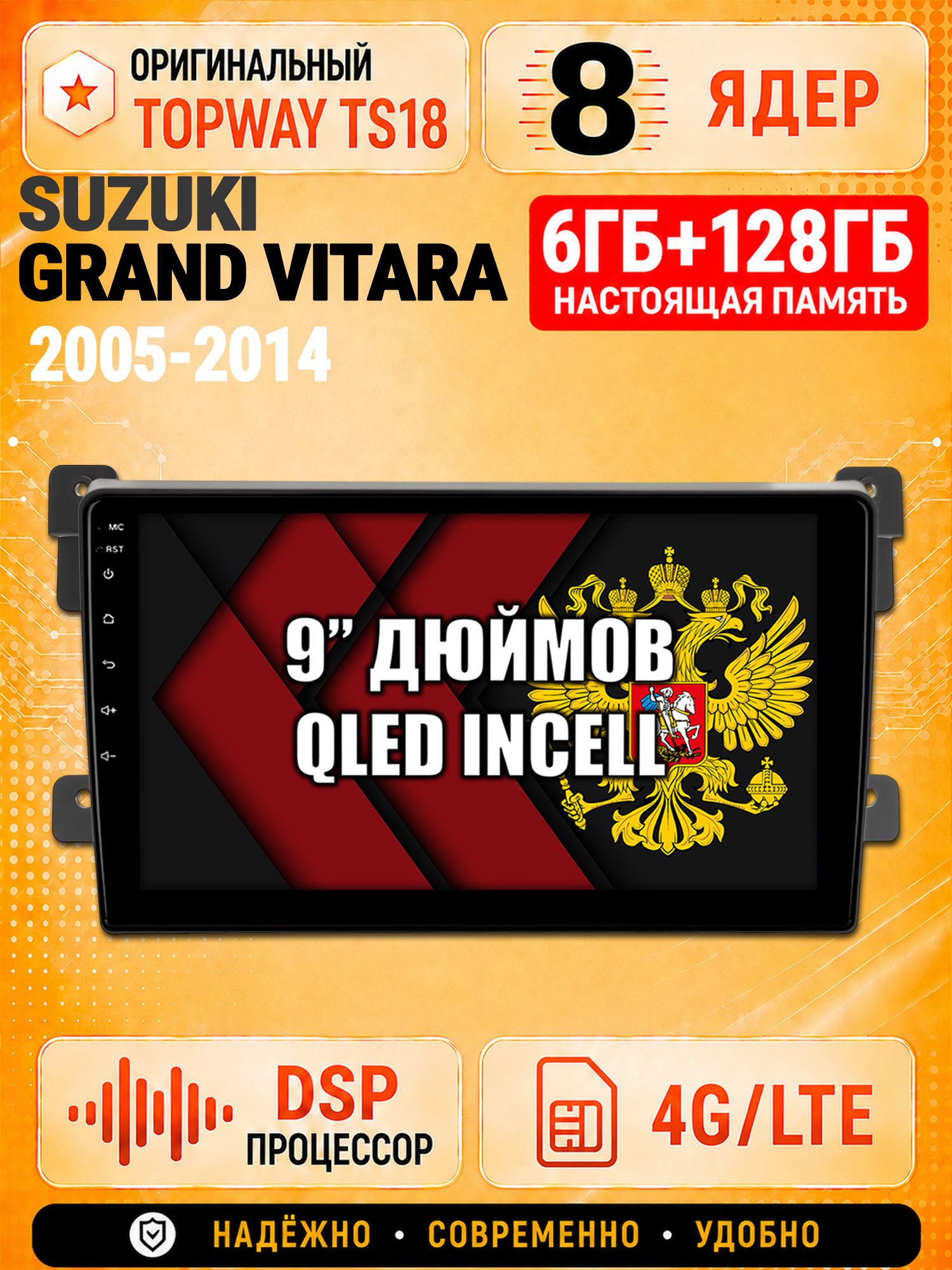 8 ядер 6гб+128гб для SUZUKI GRAND VITARA (2005-2014), Андроид магнитола с Carplay и Android Auto