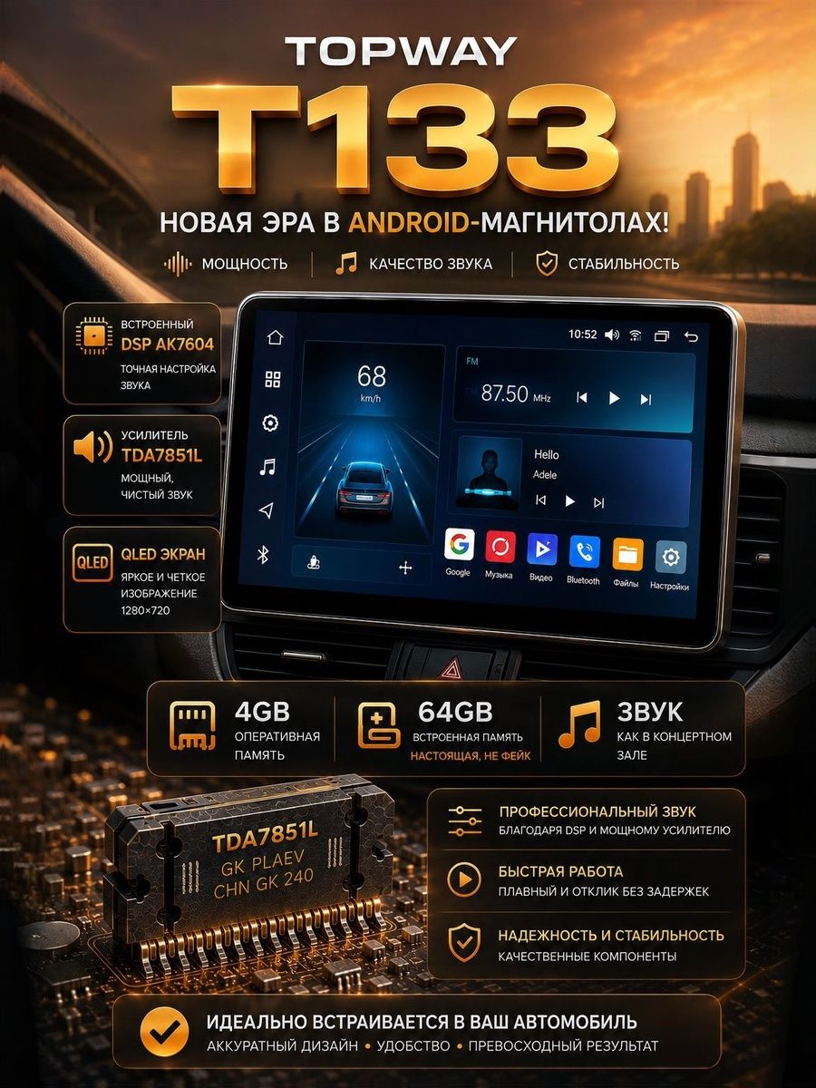 Магнитола 4гб+64гб с DSP для KIA RIO 3 (2011 2012 2013 2014 2015 2016 2017) Киа Рио, Андроид, беспроводной CarPlay и Android Auto, GPS и ГЛОНАСС