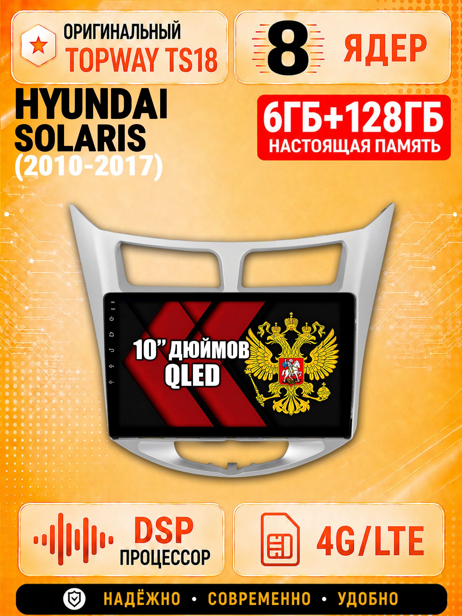 8 ядер 6гб+128гб андроид магнитола для HYUNDAI SOLARIS (2010 2011 2012 2013 2014 2015 2016 2017) Хендай Соларис, Android с 4G LTE и Carplay