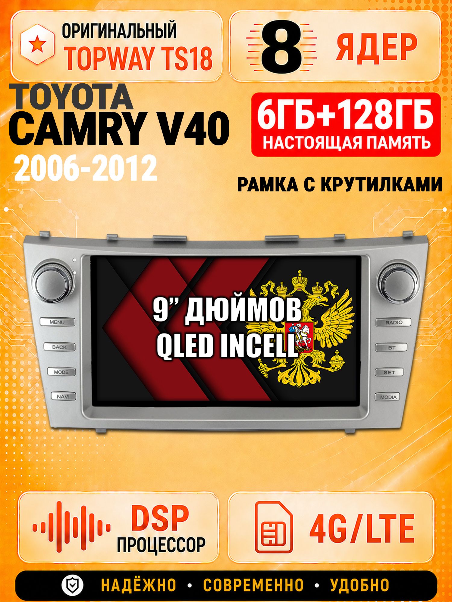 8 ядер 6гб+128гб для TOYOTA CAMRY V40 (2006-2012), Андроид магнитола с Carplay и Android Auto