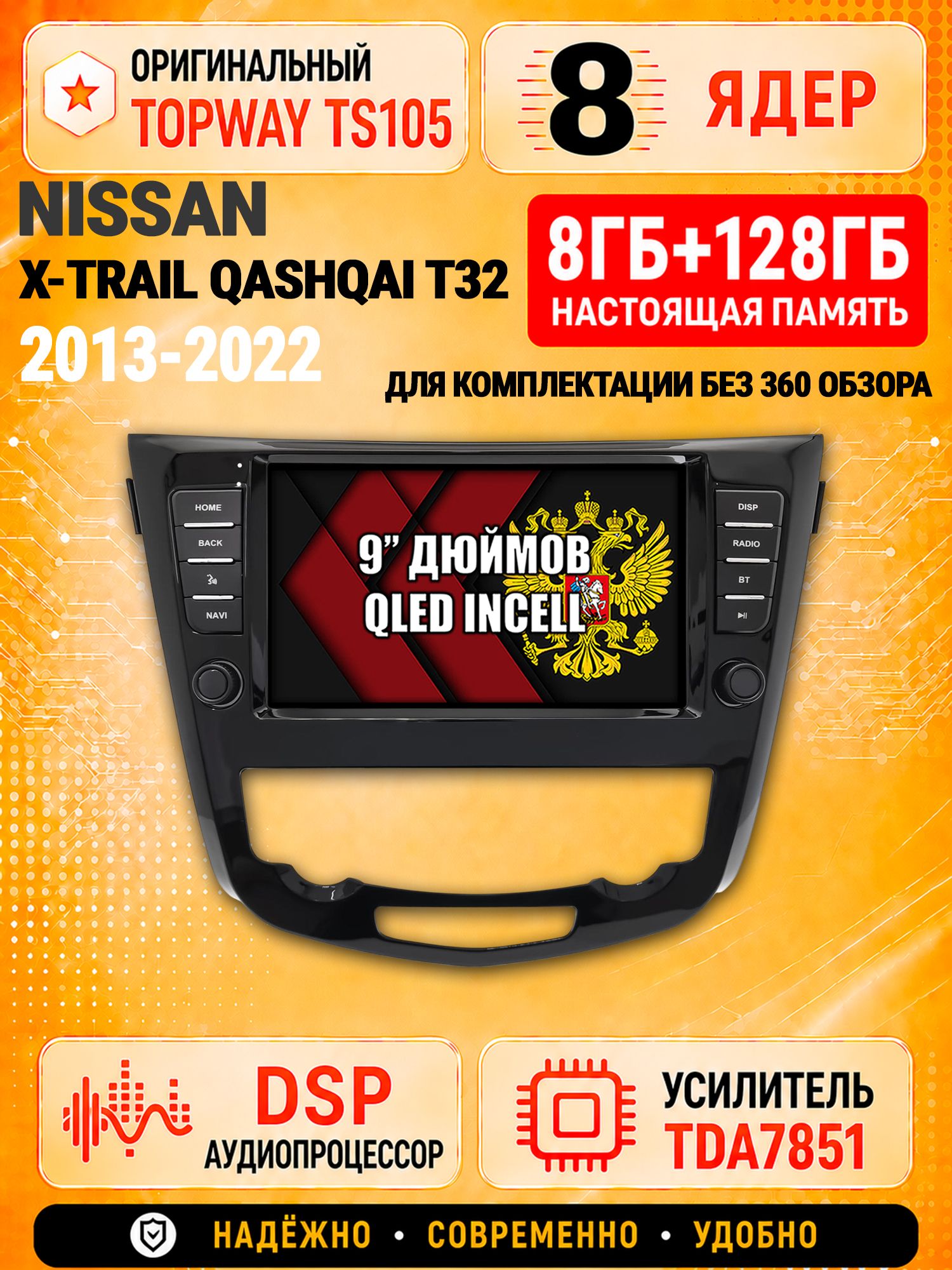 8 ядер TS105, 8гб+128гб, экран 2К, для Nissan X-TRAIL, QASHQAI, T32 Xtrail (2013-2022), для комплектации без 360 обзора, Андроид автомагнитола с Carplay и Android auto