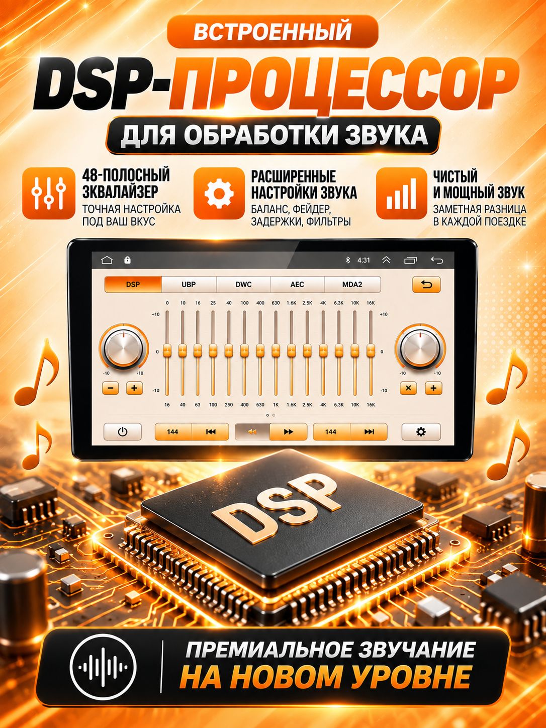 4гб+64гб с DSP для HYUNDAI I40 (2011-2017), Андроид магнитола с CarPlay и Android Auto, GPS и ГЛОНАСС