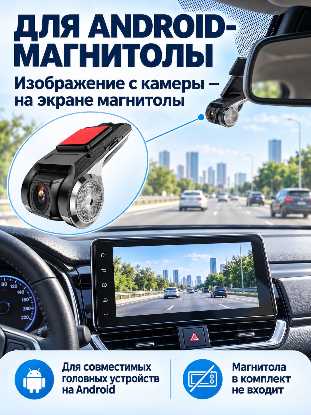 Видеорегистратор для Android-магнитолы, USB, Full HD 1080P, ADAS, угол обзора 140