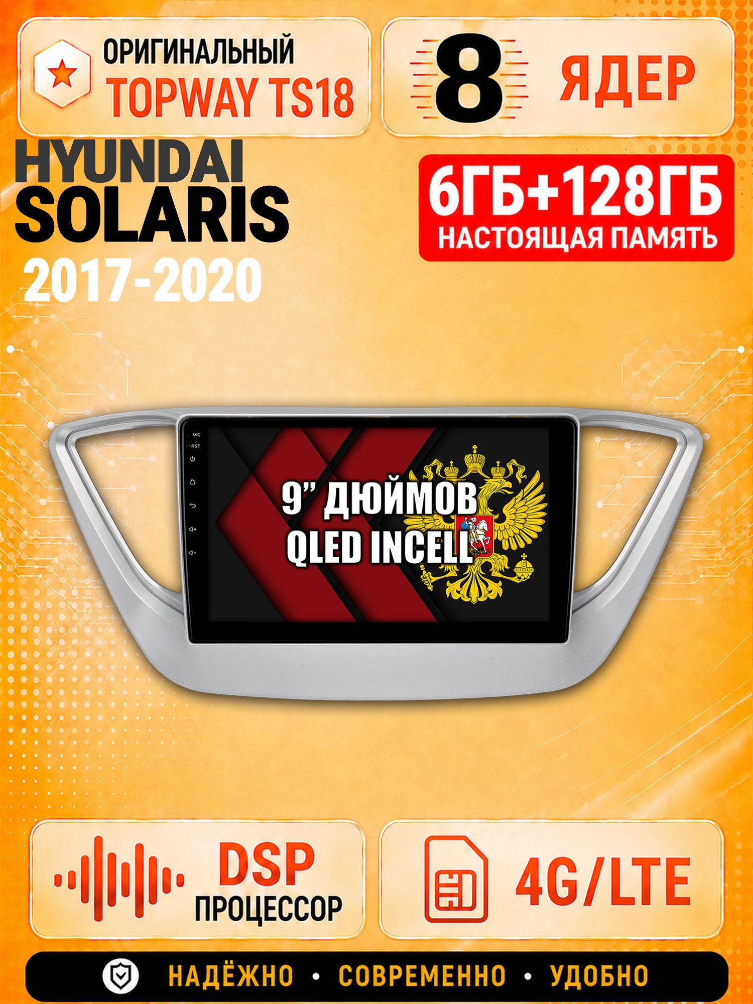 8 ядер 6гб+128гб для HYUNDAI SOLARIS (2017 2018 2019 2020) Соларис, Андроид магнитола с Carplay и Android Auto