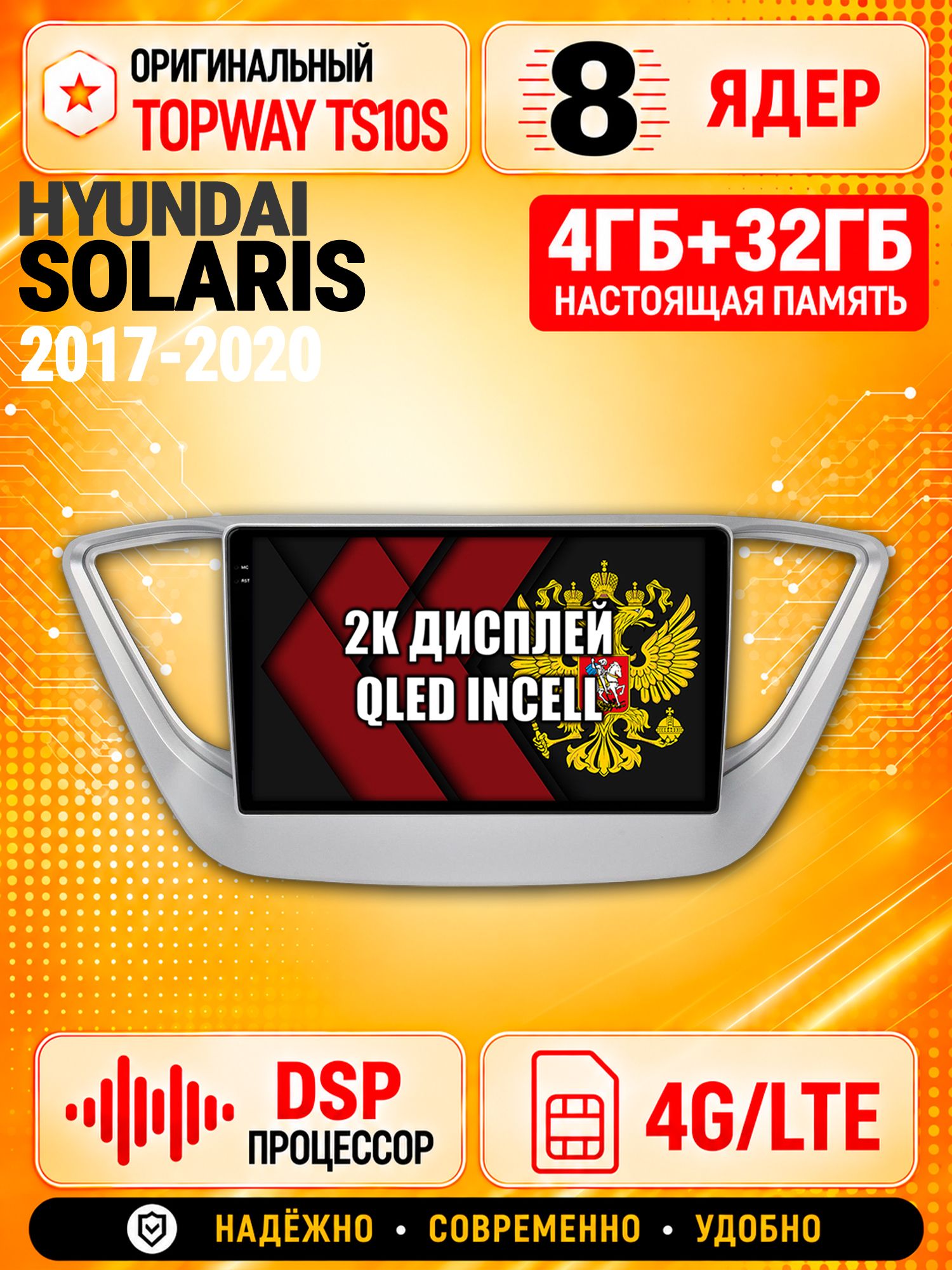 8 ядер TS10S, память 4гб+32гб и экран 2К, для HYUNDAI SOLARIS (2017 2018 2019 2020) Соларис, Android магнитола с Carplay и 4G LTE