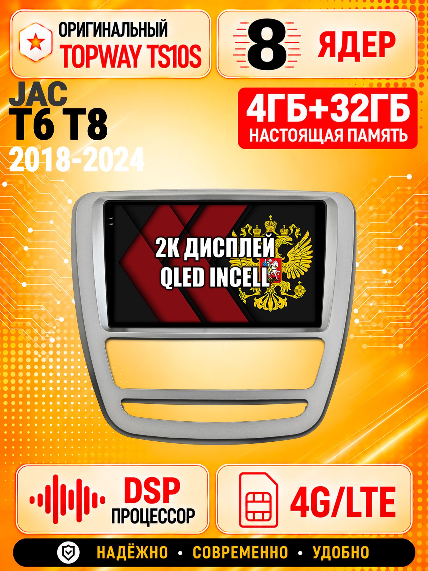 8 ядер TS10S, память 4гб+32гб и экран 2К, для JAC T6 T8 (2018-2024), Android магнитола с Carplay и 4G LTE