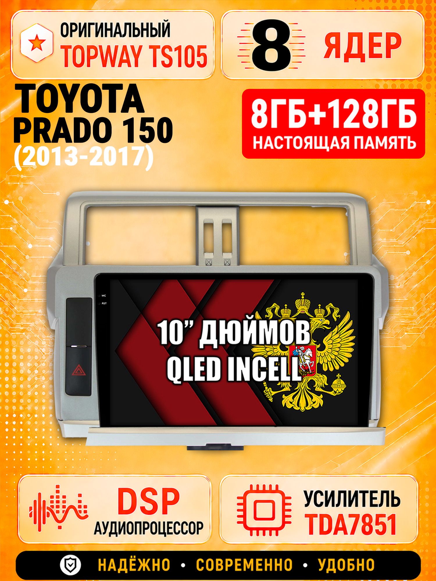 8 ядер TS105, 8гб+128гб для TOYOTA PRADO 150 (2013-2017), Андроид магнитола с Carplay и Android auto