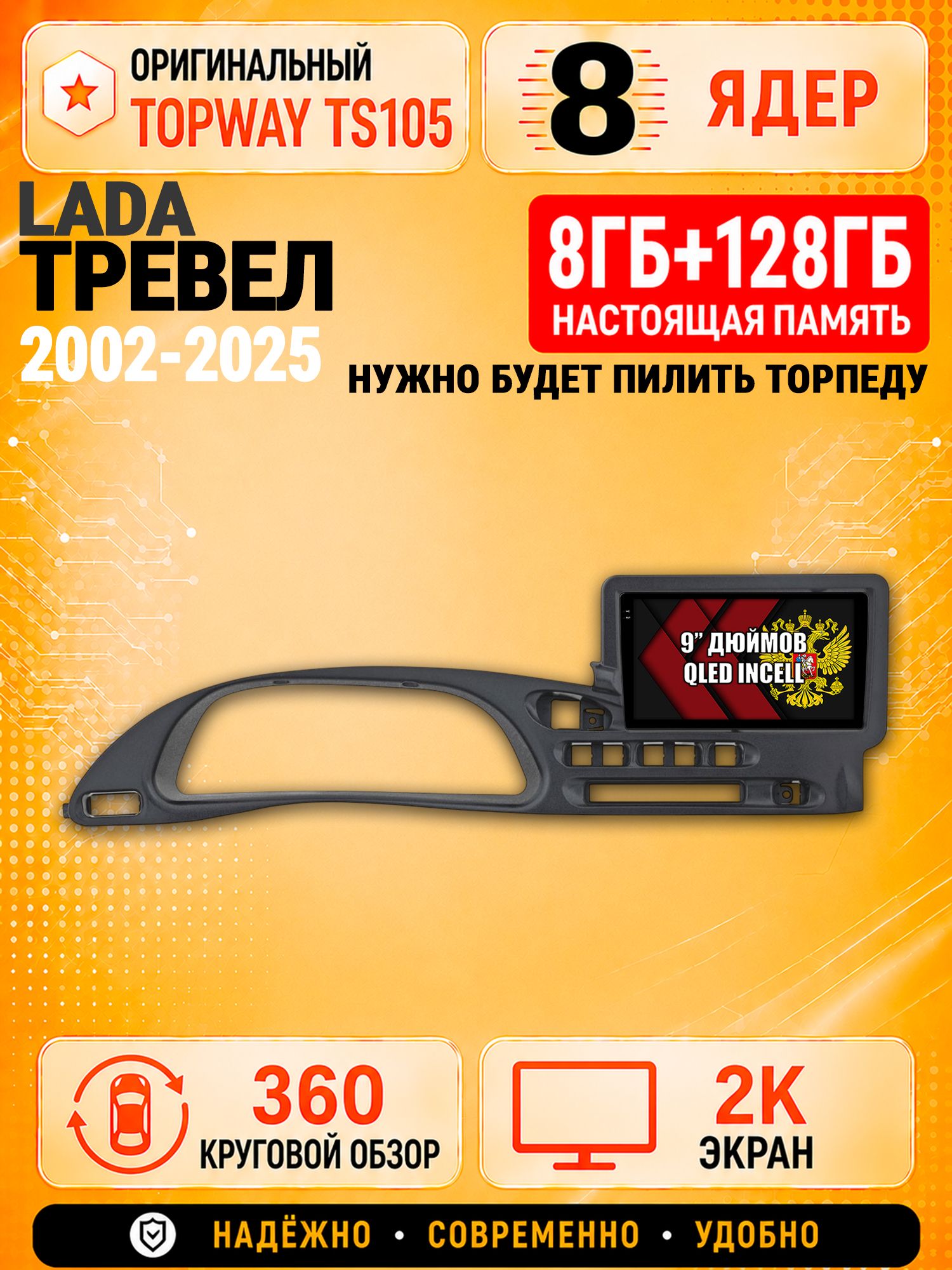 8 ядер TS105, 8гб+128гб, экран 2К и круговой обзор 360, для Лада Нива Тревел (2020-2025), Chevrolet Niva (2002-2020), Андроид магнитола с Carplay