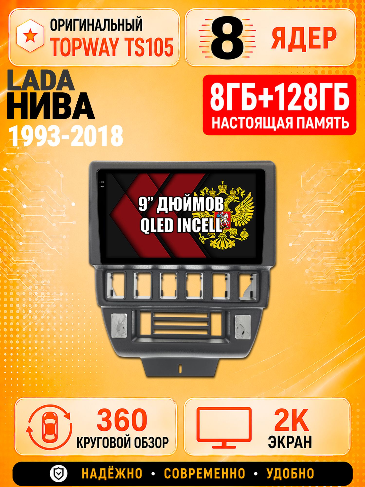 8 ядер TS105, 8гб+128гб, экран 2К и круговой обзор 360, для LADA NIVA 4X4, ЛАДА НИВА (1993-2018), Андроид магнитола с Carplay