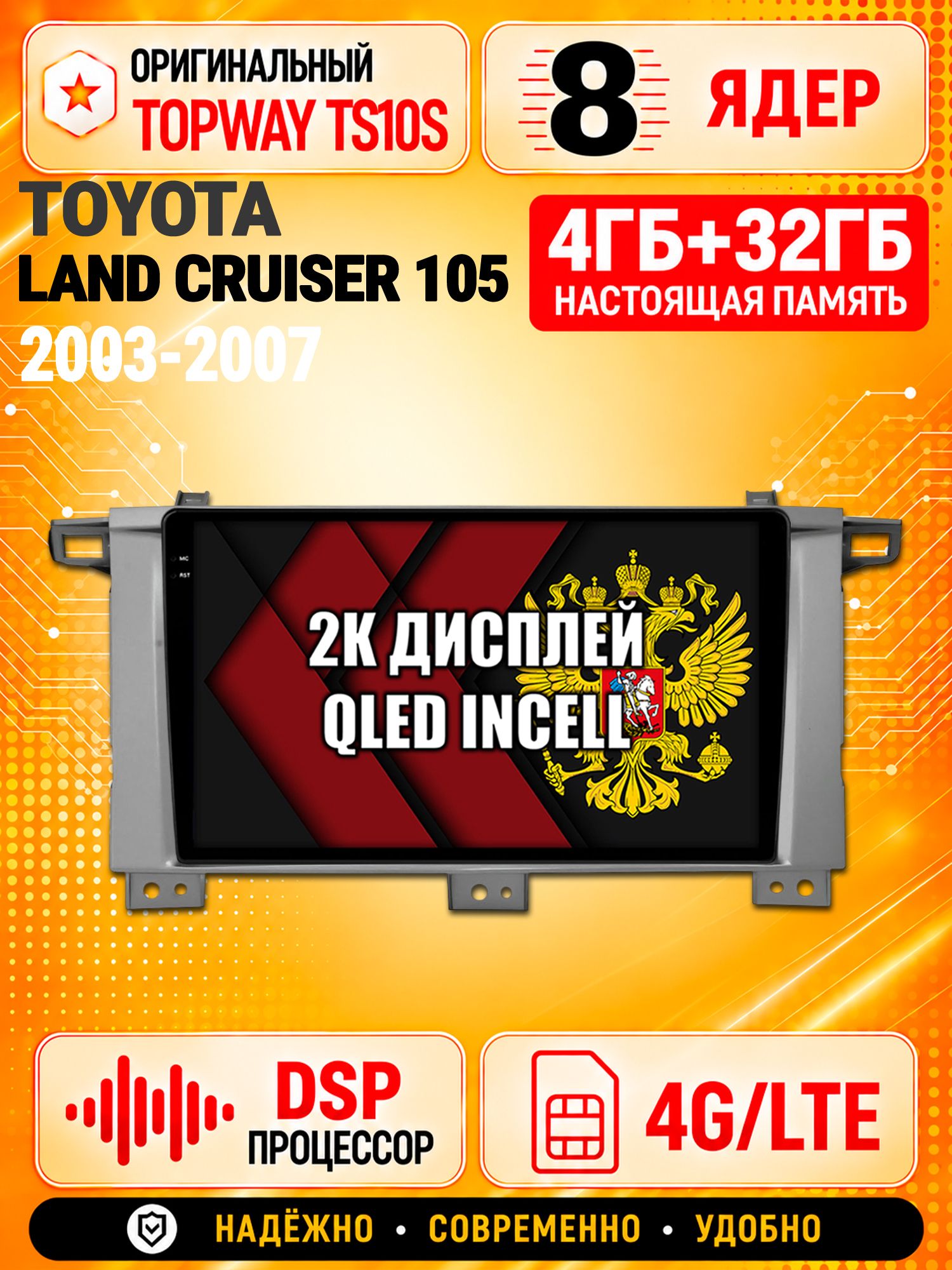 8 ядер TS10S, память 4гб+32гб и экран 2К, для TOYOTA LAND CRUISER 105, Android магнитола с Carplay и 4G LTE