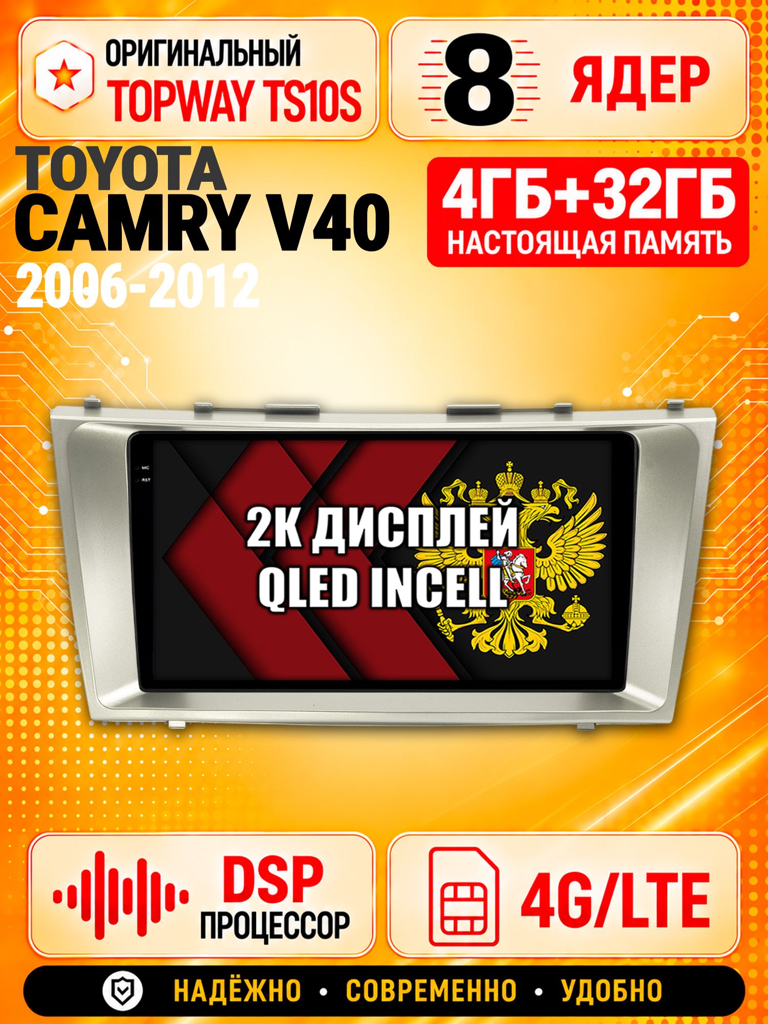 8 ядер TS10S, память 4гб+32гб и экран 2К, для TOYOTA CAMRY V40 (2006 2007 2008 2009 2010 2011 2012) XV40 В40 Камри, Android магнитола с Carplay и 4G LTE