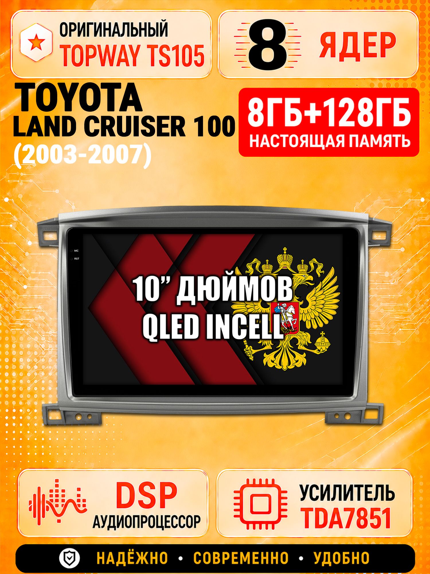 8 ядер TS105, 8гб+128гб для TOYOTA LAND CRUISER 100 (2003-2007), Андроид магнитола с Carplay и Android auto