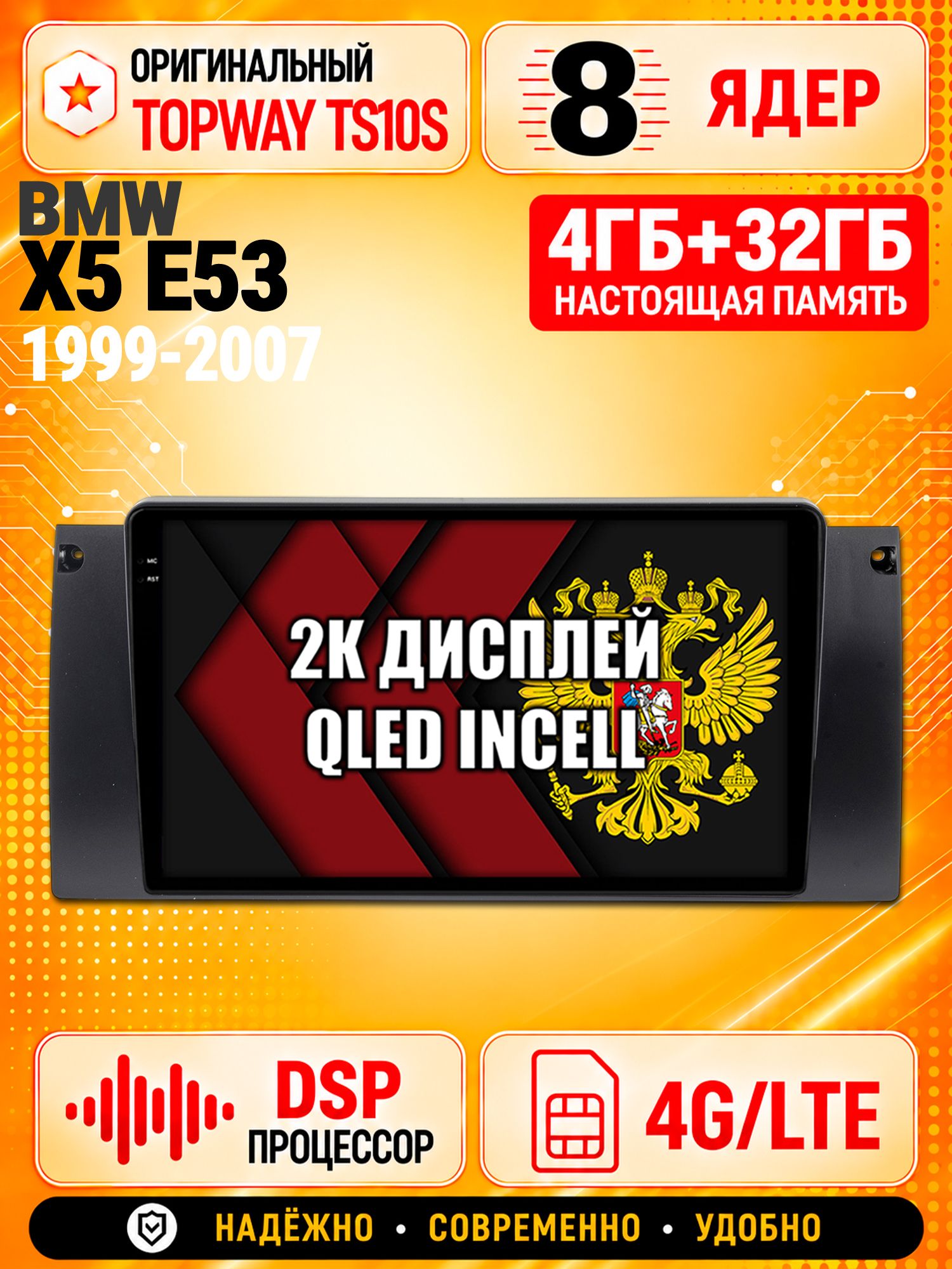 8 ядер TS10S, память 4гб+32гб и экран 2К, для BMW X5 E53, Android магнитола с Carplay и 4G LTE