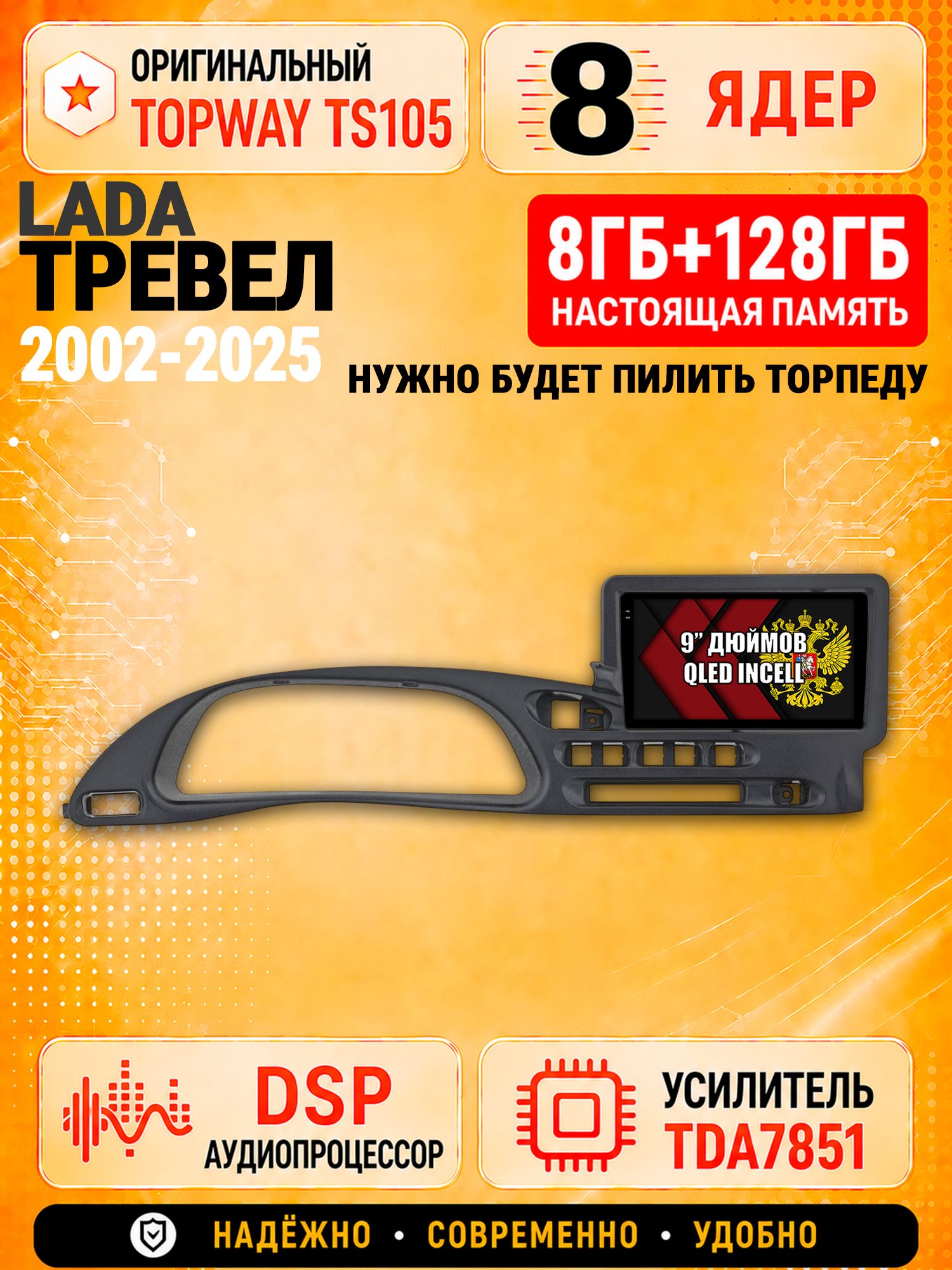 8 ядер TS105 с памятью 8гб+128гб для Лада Нива Тревел (2020-2025), Chevrolet Niva (2002-2020), Штатная андроид магнитола, DSP, 4G, беспроводной CarPlay/Android Auto
