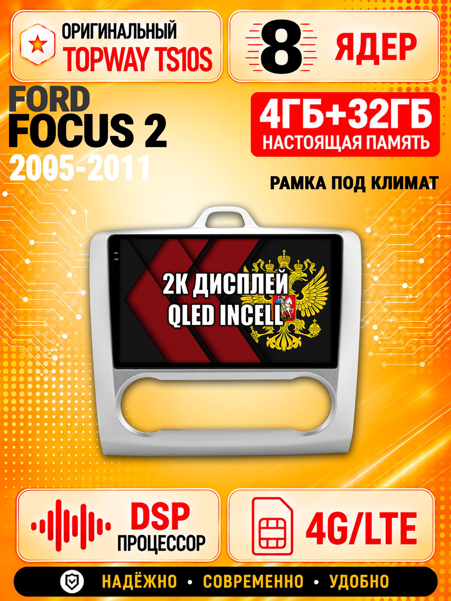 8 ядер TS10S, память 4гб+32гб и экран 2К, для FORD FOCUS (2005 2006 2007 2008 2009 2010 2011) Фокус, Android магнитола с Carplay и 4G LTE - Рамка под климат