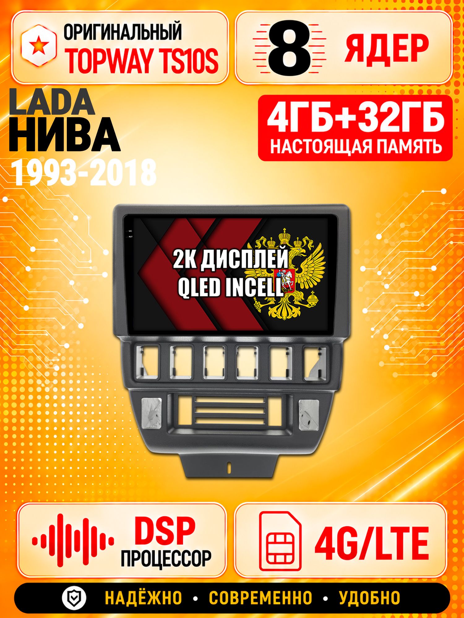 8 ядер TS10S, память 4гб+32гб и экран 2К, для LADA NIVA 4X4, ЛАДА НИВА (1993-2018), Android магнитола с Carplay и 4G LTE