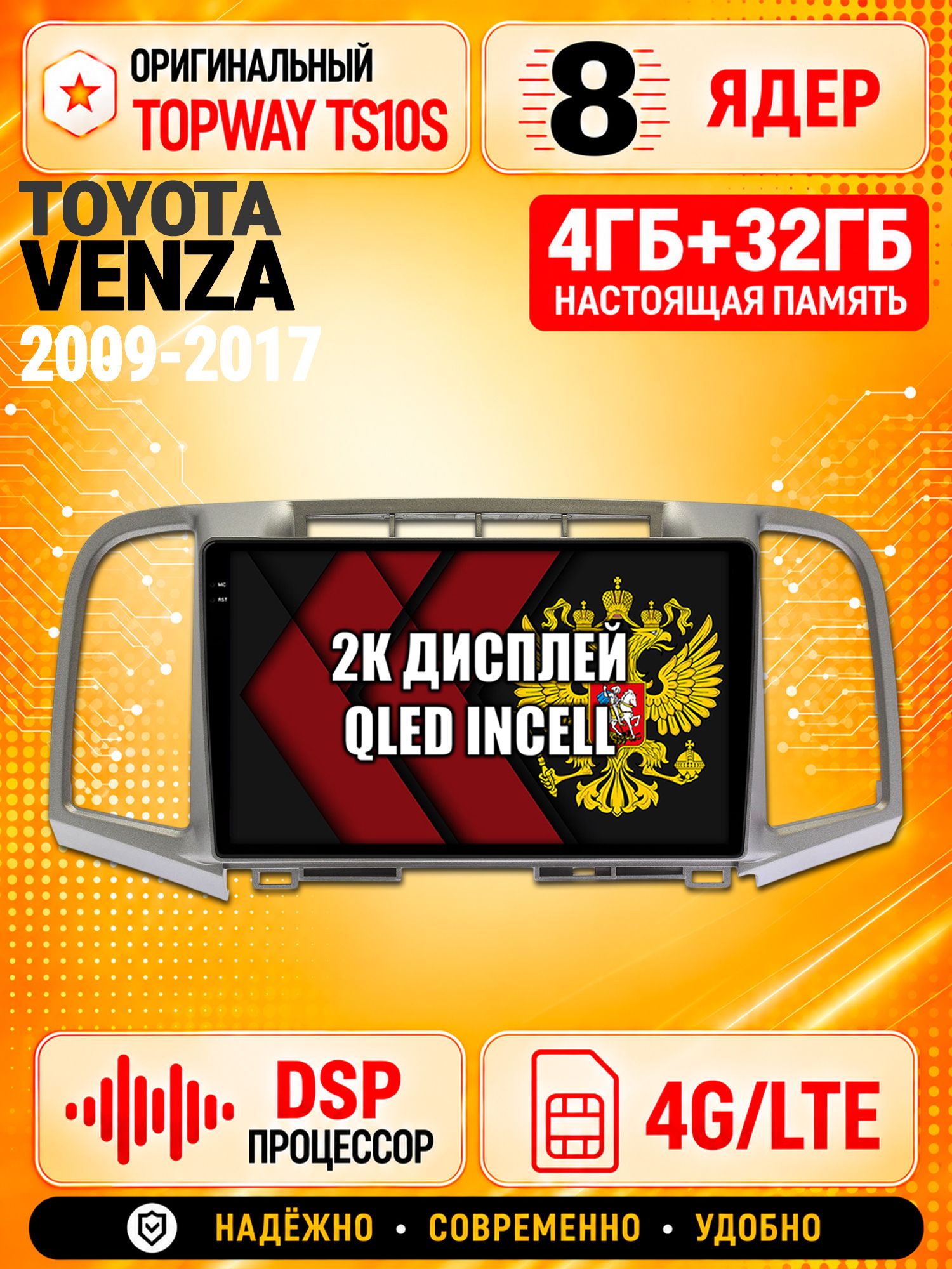 8 ядер TS10S, память 4гб+32гб и экран 2К, для TOYOTA VENZA (2009-2017), Android магнитола с Carplay и 4G LTE