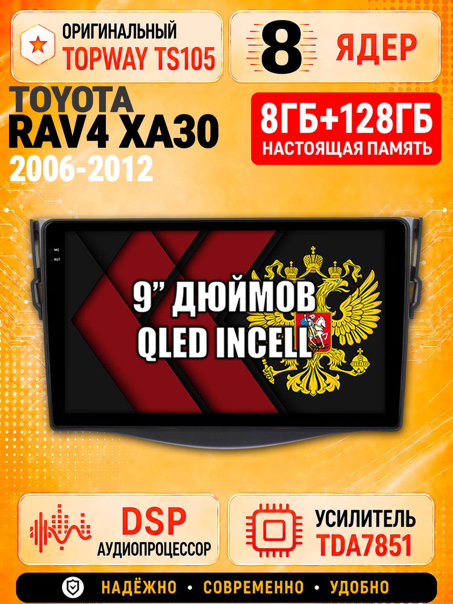 8 ядер TS105 с памятью 8гб+128гб для Toyota RAV4 XA30 (2006-2012) Rav 4, Штатная андроид магнитола, DSP, 4G, беспроводной CarPlay/Android Auto