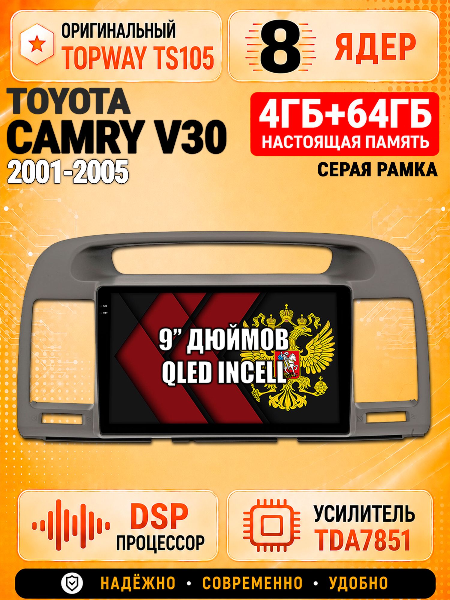 8 ядер TS105, 4ГБ+64ГБ для Toyota Camry V30 (2001 2002 2003 2004 2005), Штатная андроид магнитола с DSP, 4G, CarPlay и Android Auto