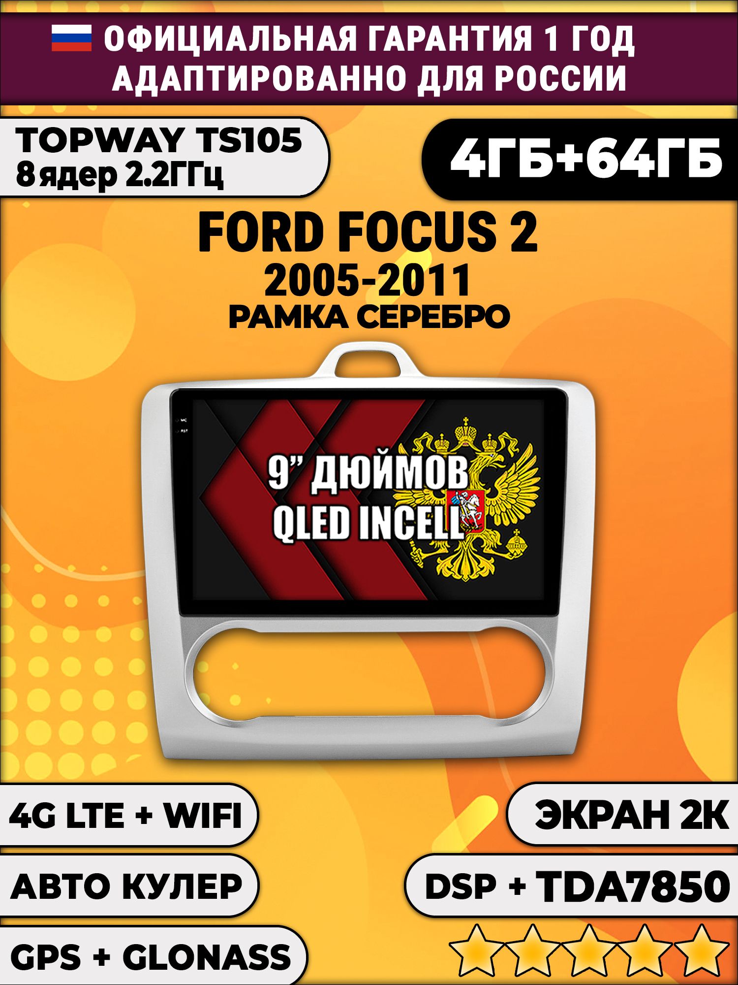 8 ядер TS105, память 4/64гб, экран 2К QLED, для FORD FOCUS 2 (2005 2006 2007 2008 2009 2010 2011) Форд Фокус, Android магнитола - Рамка под климат