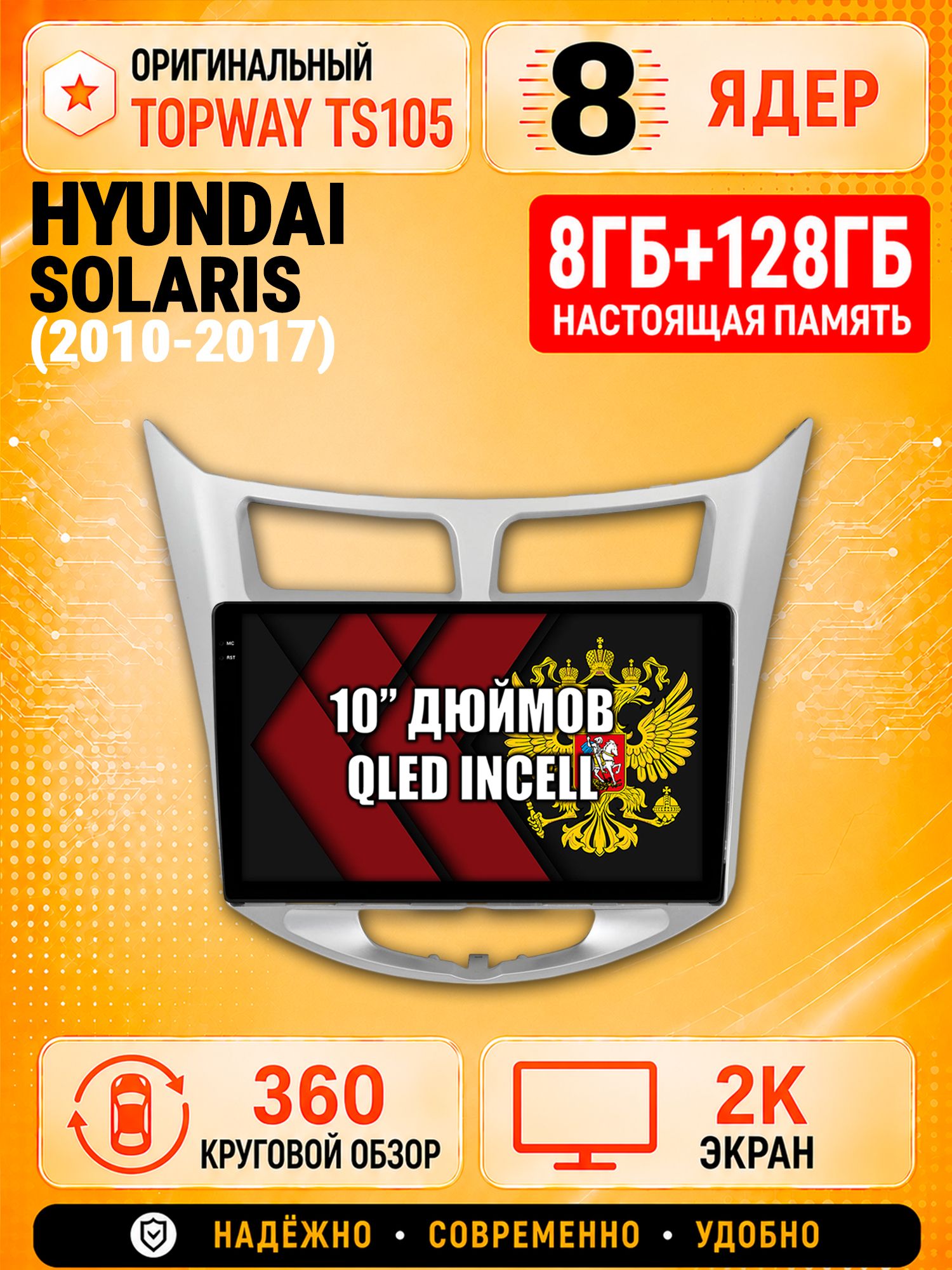 8 ядер 8гб+128гб с 360 обзором андроид магнитола для HYUNDAI SOLARIS (2010 2011 2012 2013 2014 2015 2016 2017) Хендай Соларис, Android TS105 с 4G LTE и Carplay