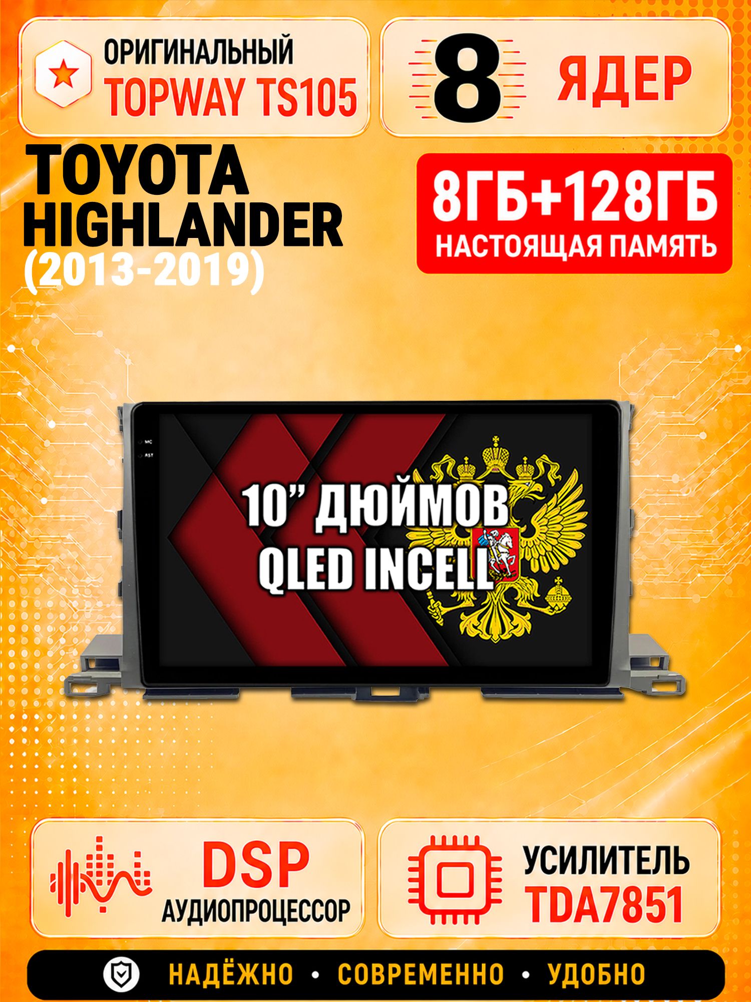 8 ядер TS105, 8гб+128гб для TOYOTA HIGHLANDER (2013-2019), Андроид магнитола с Carplay и Android auto