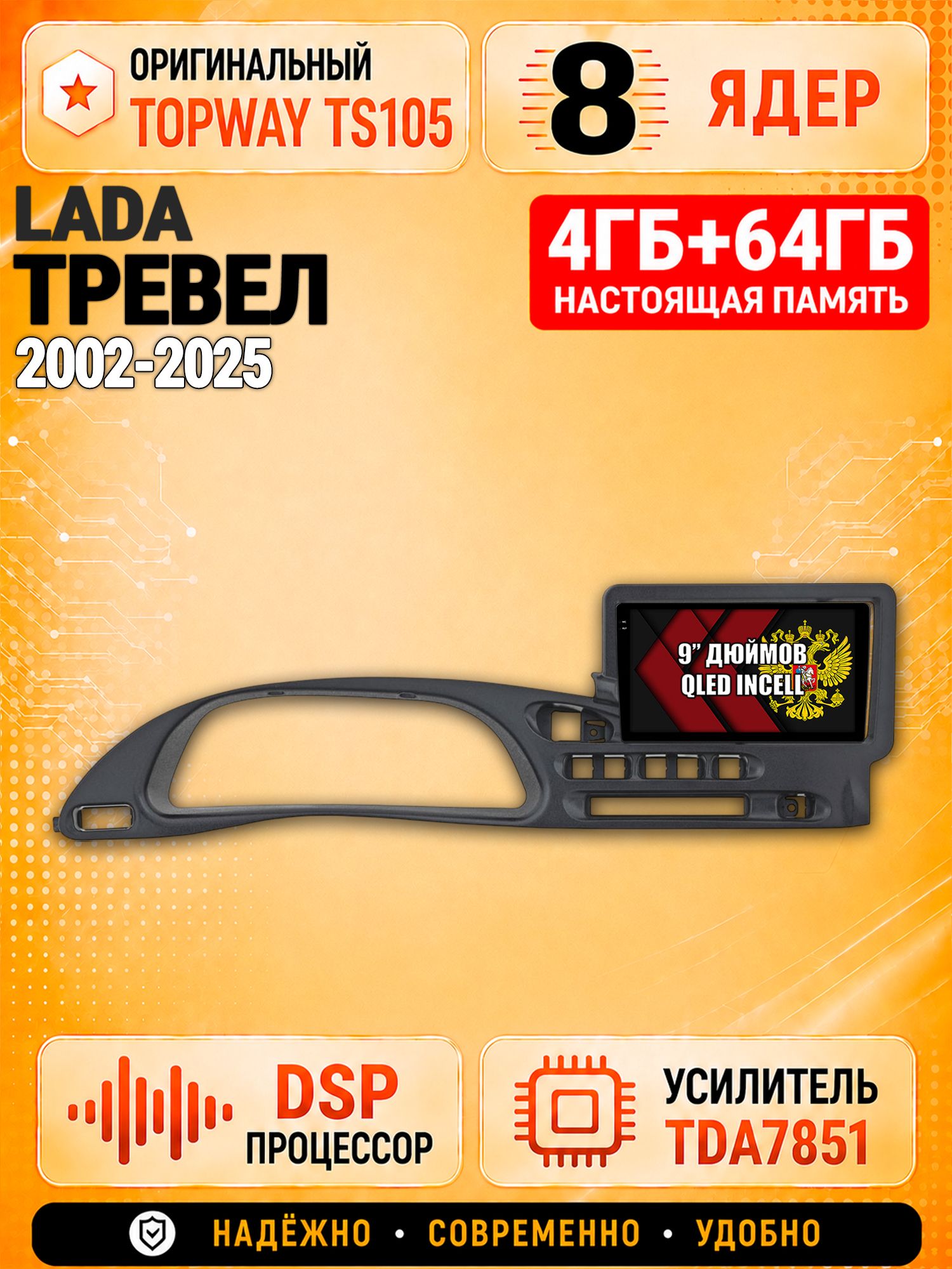 8 ядер TS105, 4ГБ+64ГБ для Лада Нива Тревел (2020-2025), Chevrolet Niva (2002-2020), Штатная андроид магнитола с DSP, 4G, CarPlay и Android Auto