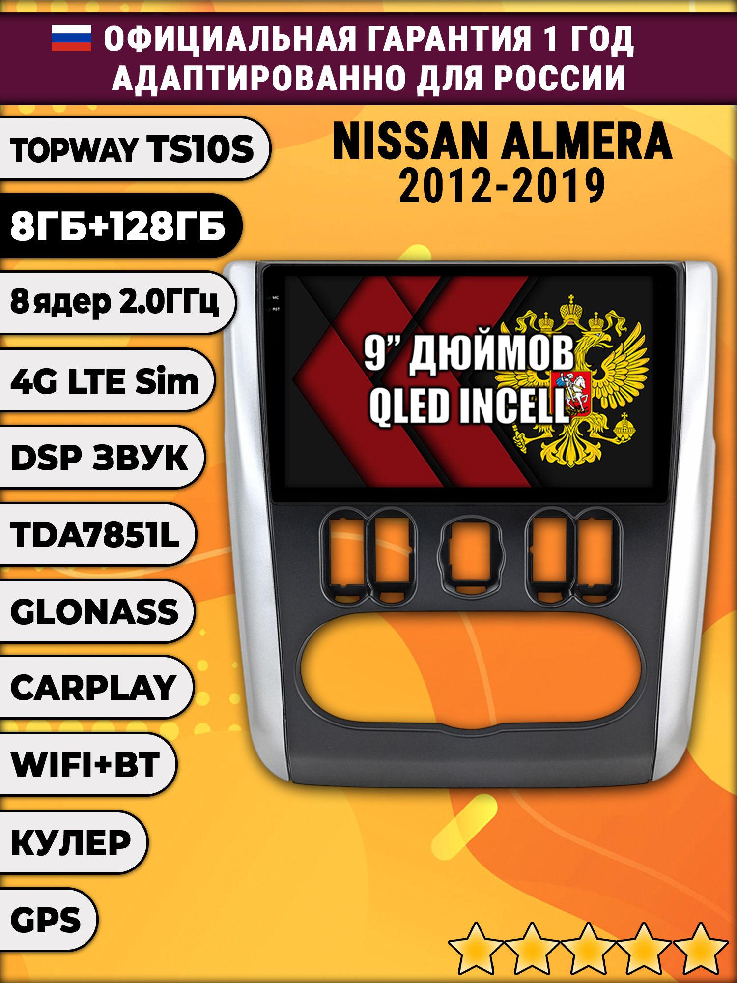 8 ядер TS105, память 8/128гб для NISSAN ALMERA (2012-2019), Android магнитола - Серая рамка