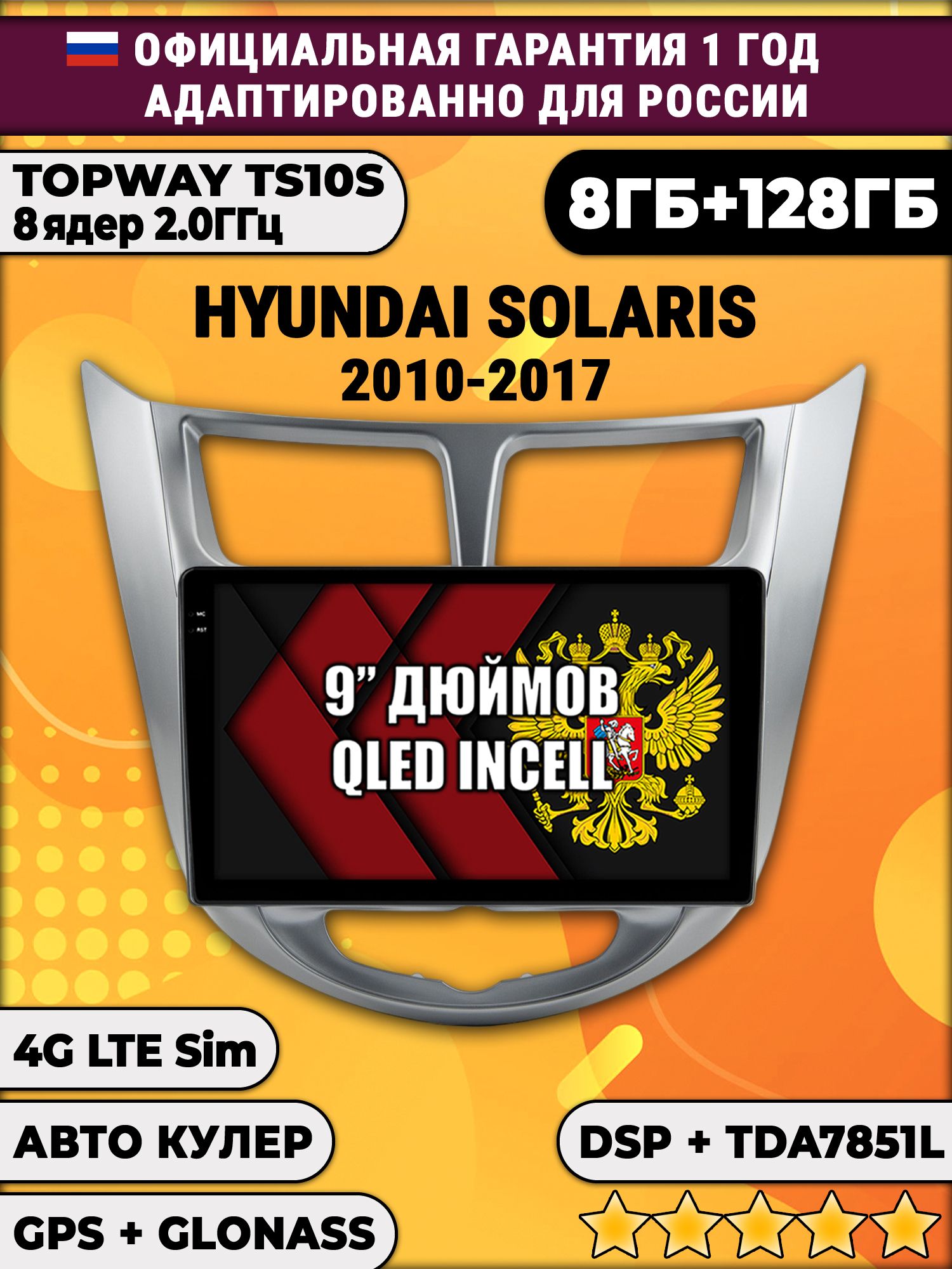 8 ядер TS105, память 8/128гб для HYUNDAI SOLARIS (2010 2011 2012 2013 2014 2015 2016 2017) Соларис, Android магнитола