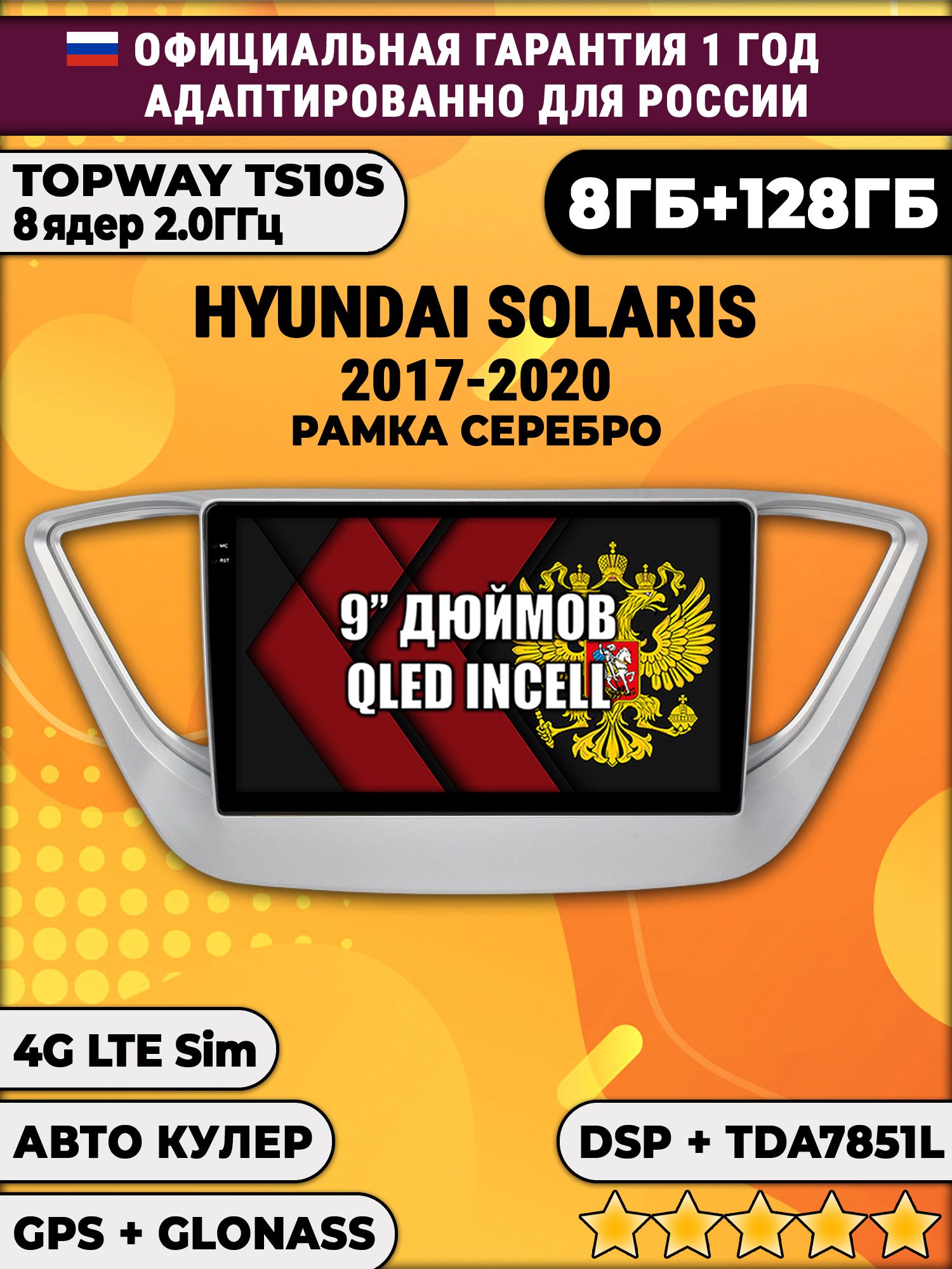 8 ядер TS105, память 8/128гб для HYUNDAI SOLARIS (2017 2018 2019 2020) Соларис, Android магнитола