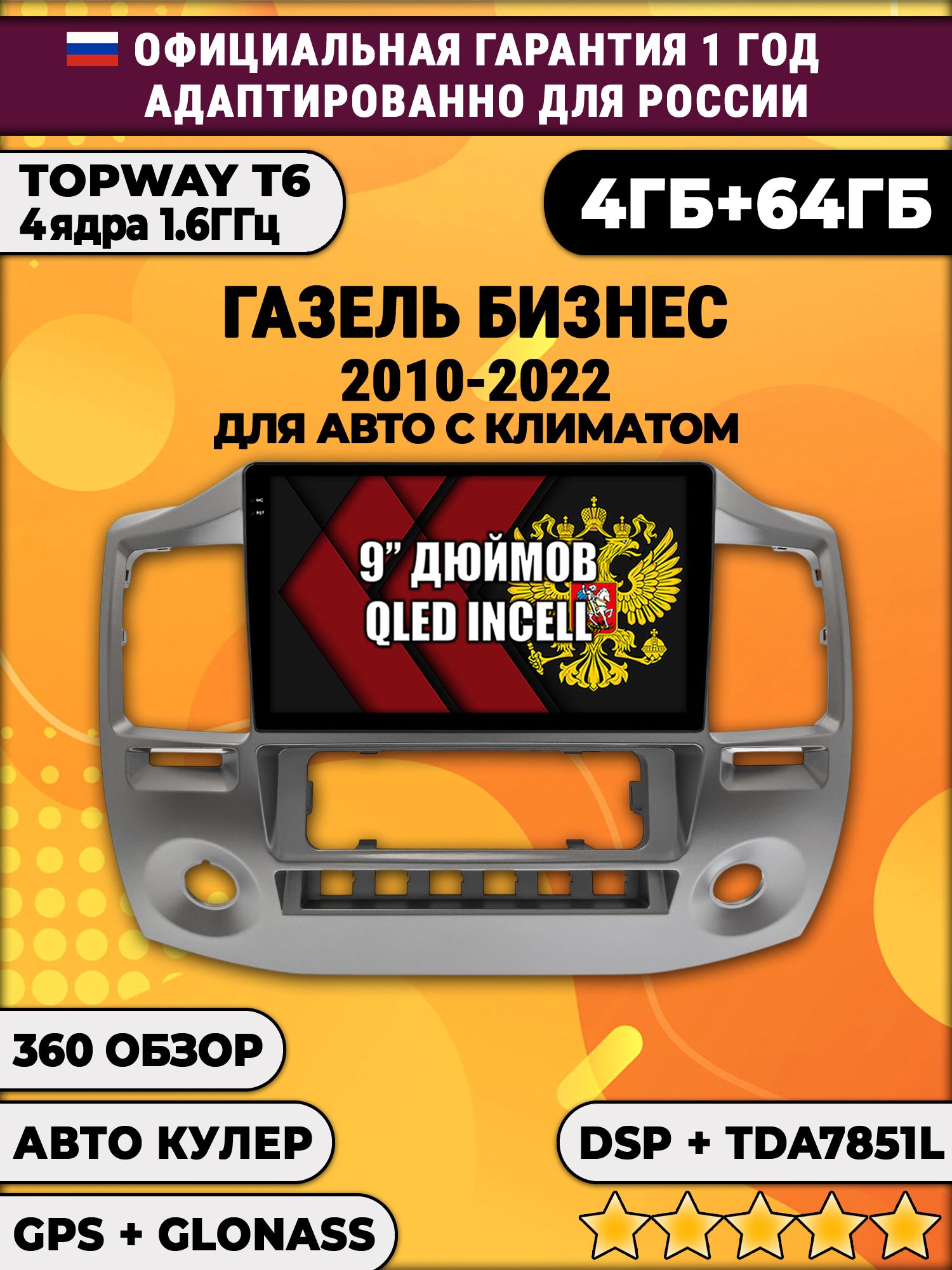 4гб+64гб с DSP для ГАЗЕЛЬ БИЗНЕС (2010-2022), GAZELLE, Android магнитола, без слота под симку, усилитель звука TDA7851 и поддержка 360 камер
