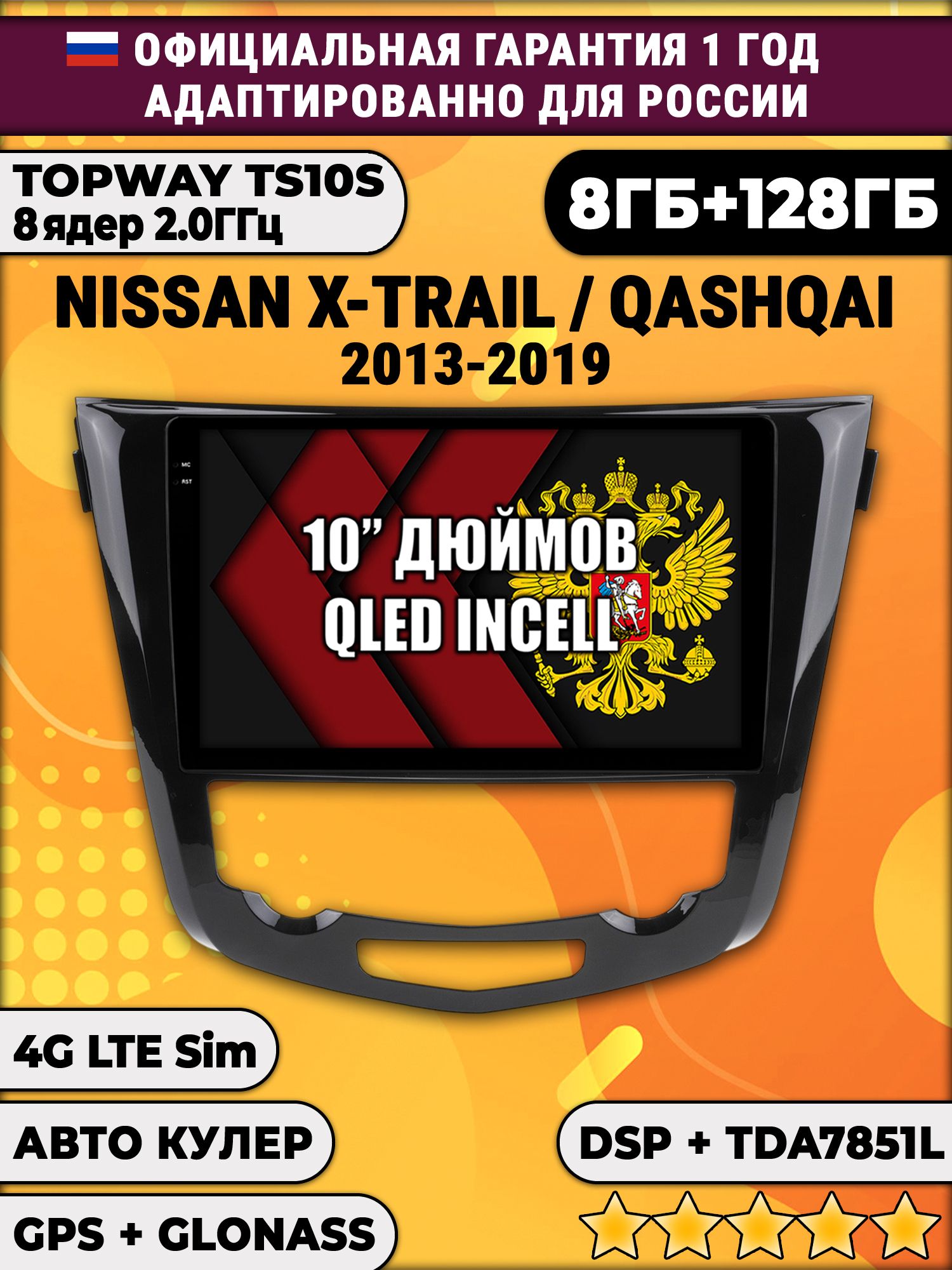 8 ядер TS105, 8/128гб для NISSAN QASHQAI (2013-2019) / X-TRAIL (2013-2019), Android магнитола, рамка под климат