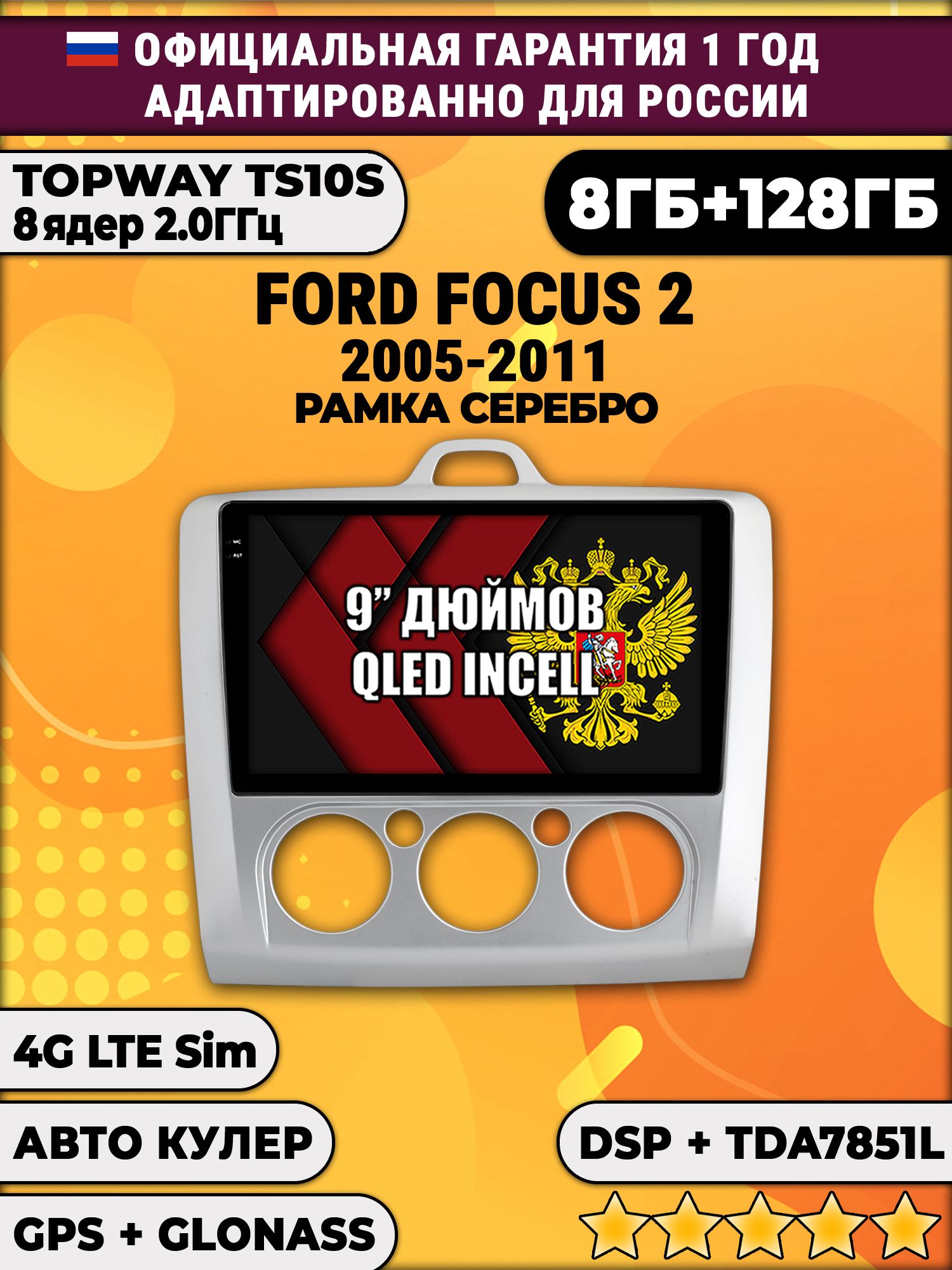 8 ядер TS105, память 8/128гб для FORD FOCUS 2 (2005 2006 2007 2008 2009 2010 2011) Форд Фокус, Android магнитола - Рамка под кондиционер