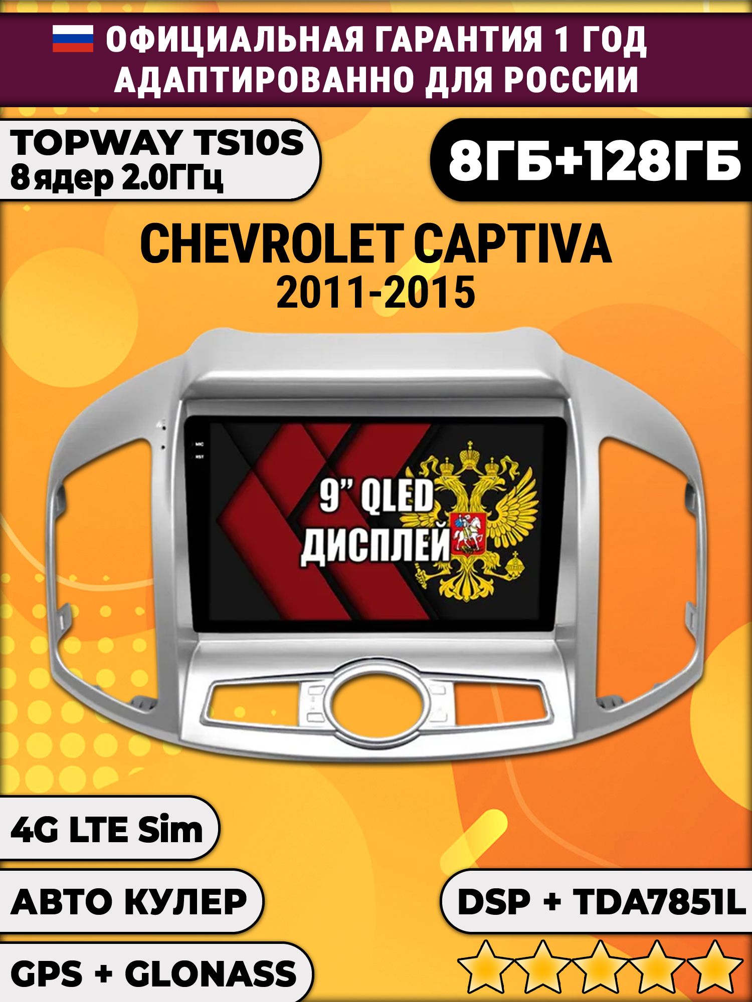 8 ядер TS105, память 8/128гб для CHEVROLET CAPTIVA (2011-2015), Android магнитола