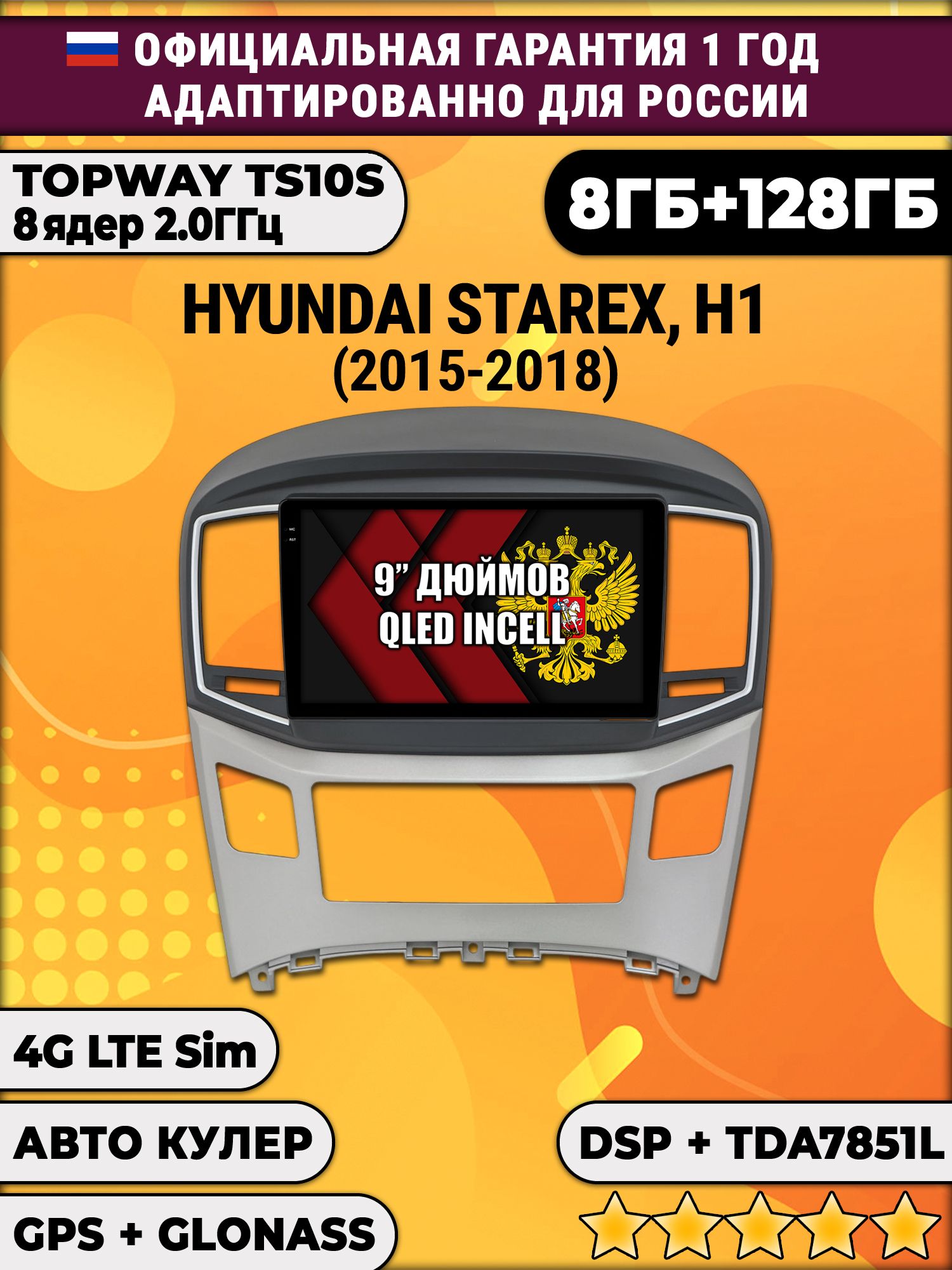 8 ядер TS105, память 8/128гб для HYUNDAI H1, H-1 STAREX (2015-2018), Android магнитола