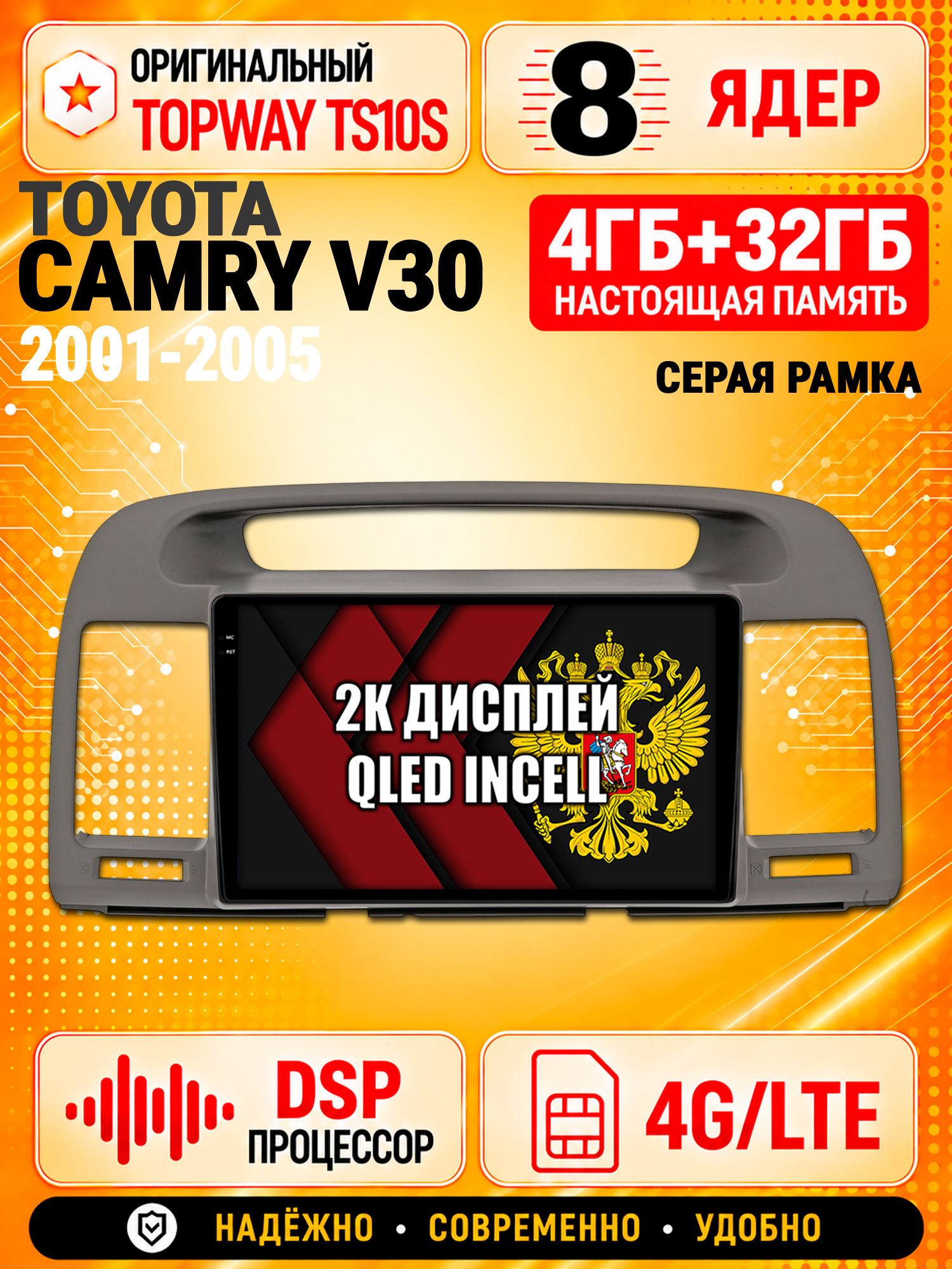 8 ядер TS10S, память 4гб+32гб и экран 2К, для TOYOTA CAMRY V30 (2001-2005), Android магнитола с Carplay и 4G LTE