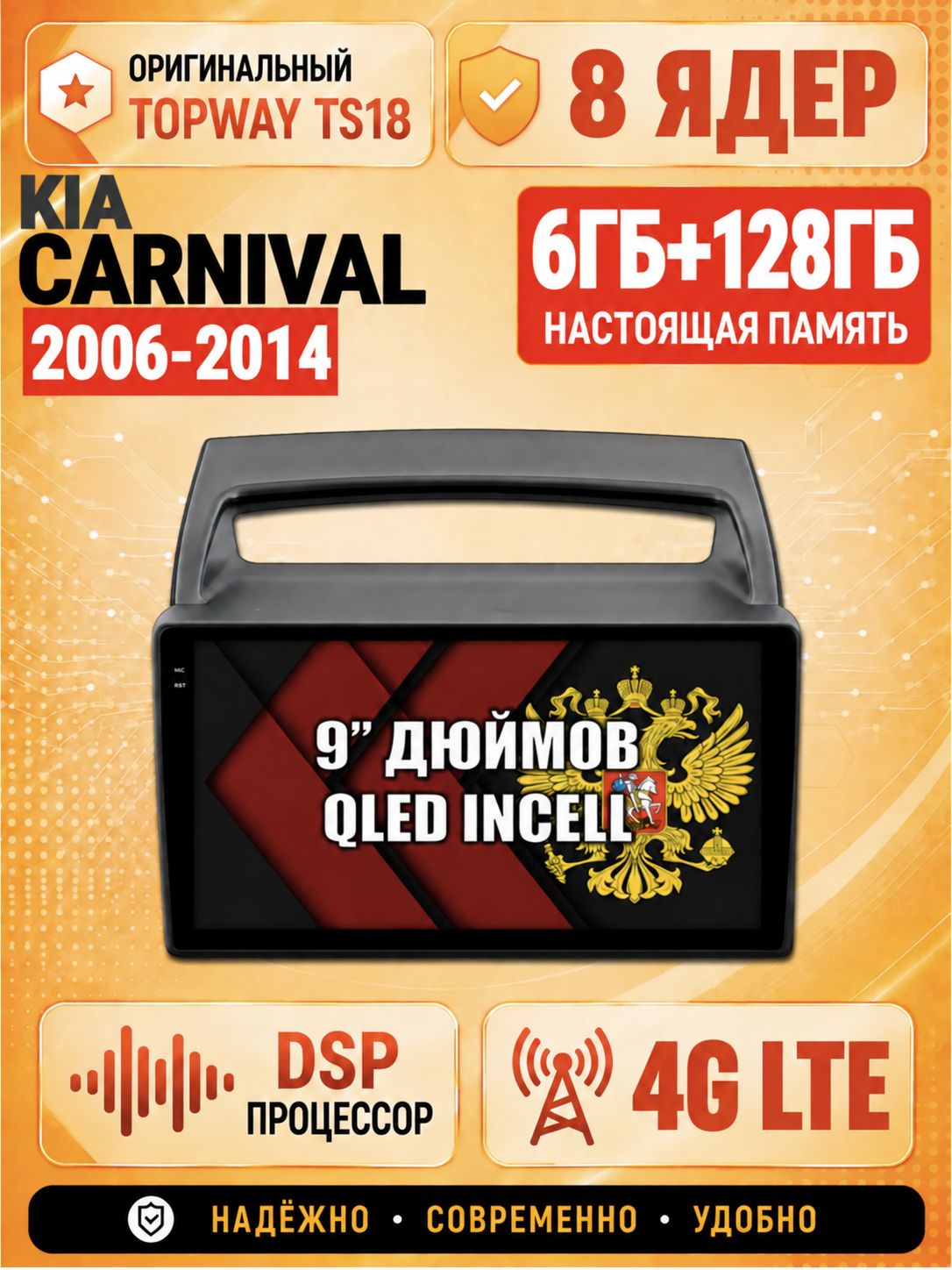 8 ядер 6гб+128гб для KIA CARNIVAL (2006-2014), Андроид магнитола с Carplay и Android Auto