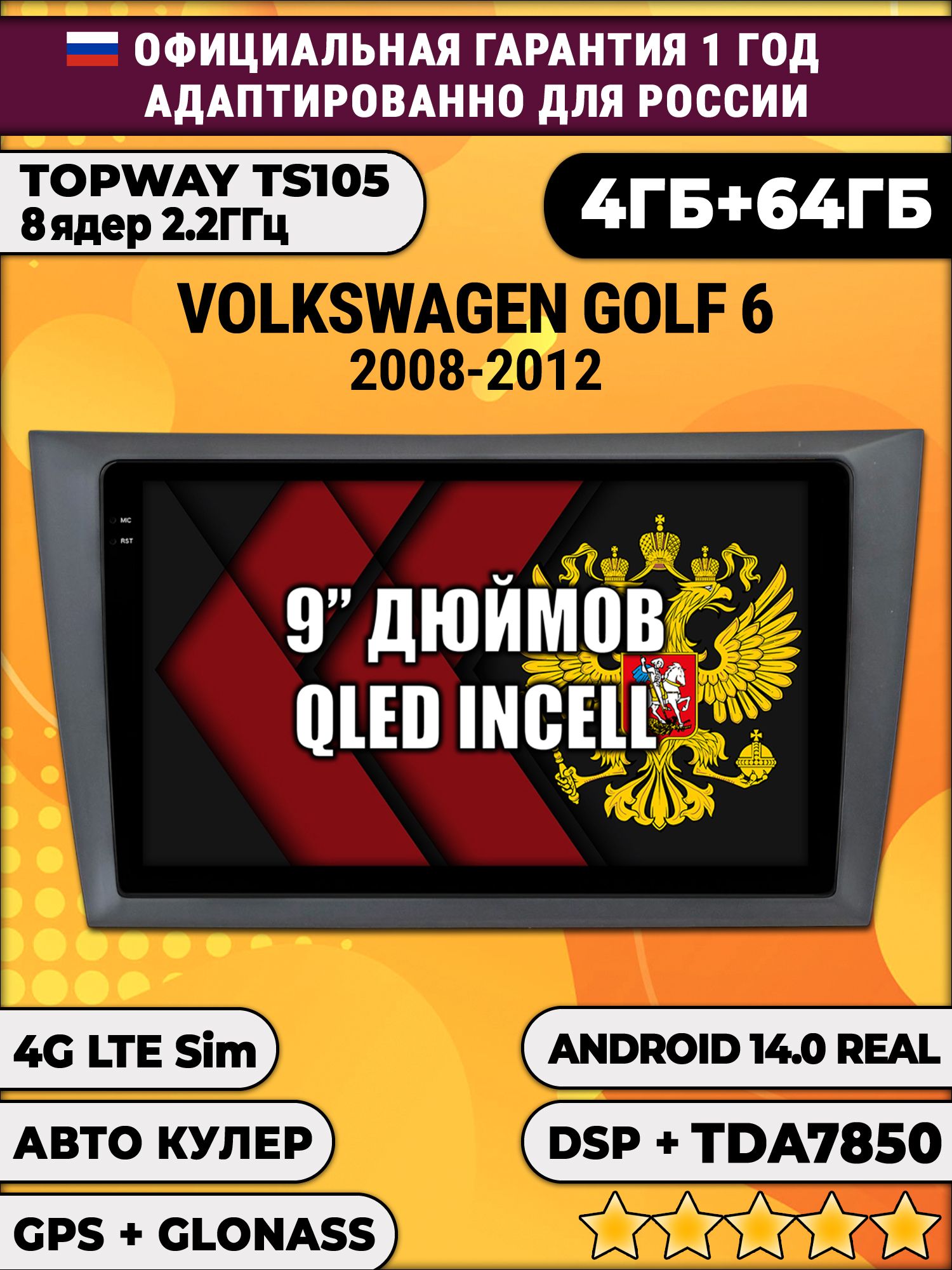 TS105 8 ядер, 4гб+64гб для RENAULT CLIO (2005-2014), Android магнитола