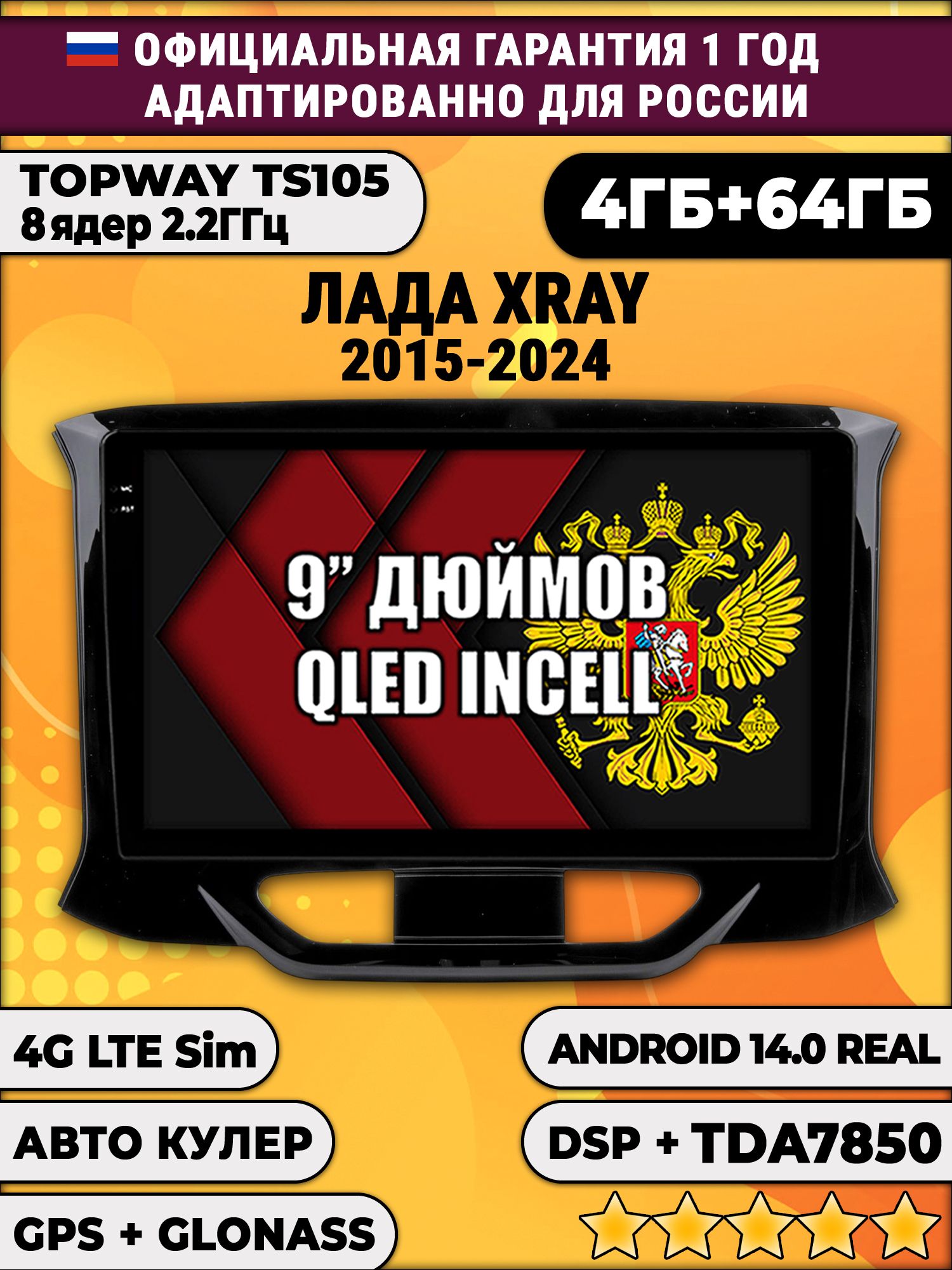TS105 8 ядер, 4гб+64гб для LADA X-RAY ЛАДА XRAY (2015 2016 2017 2018 2019 2020 2021 2022 2023 2024), Android магнитола