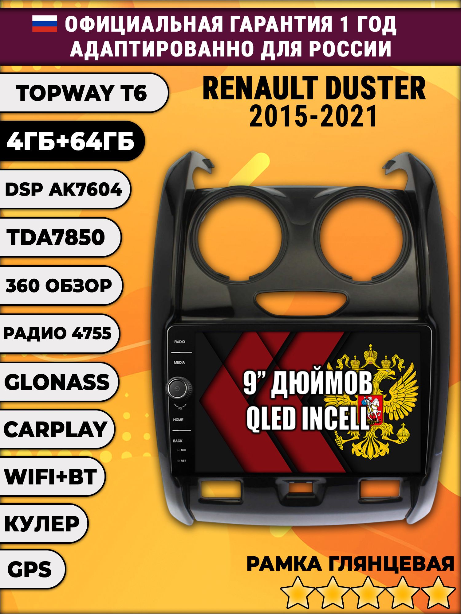 4гб+64гб с DSP и 360 для RENAULT DUSTER (2015-2021) Рено дастер, Android магнитола с DSP, LTE, усилитель TDA7850