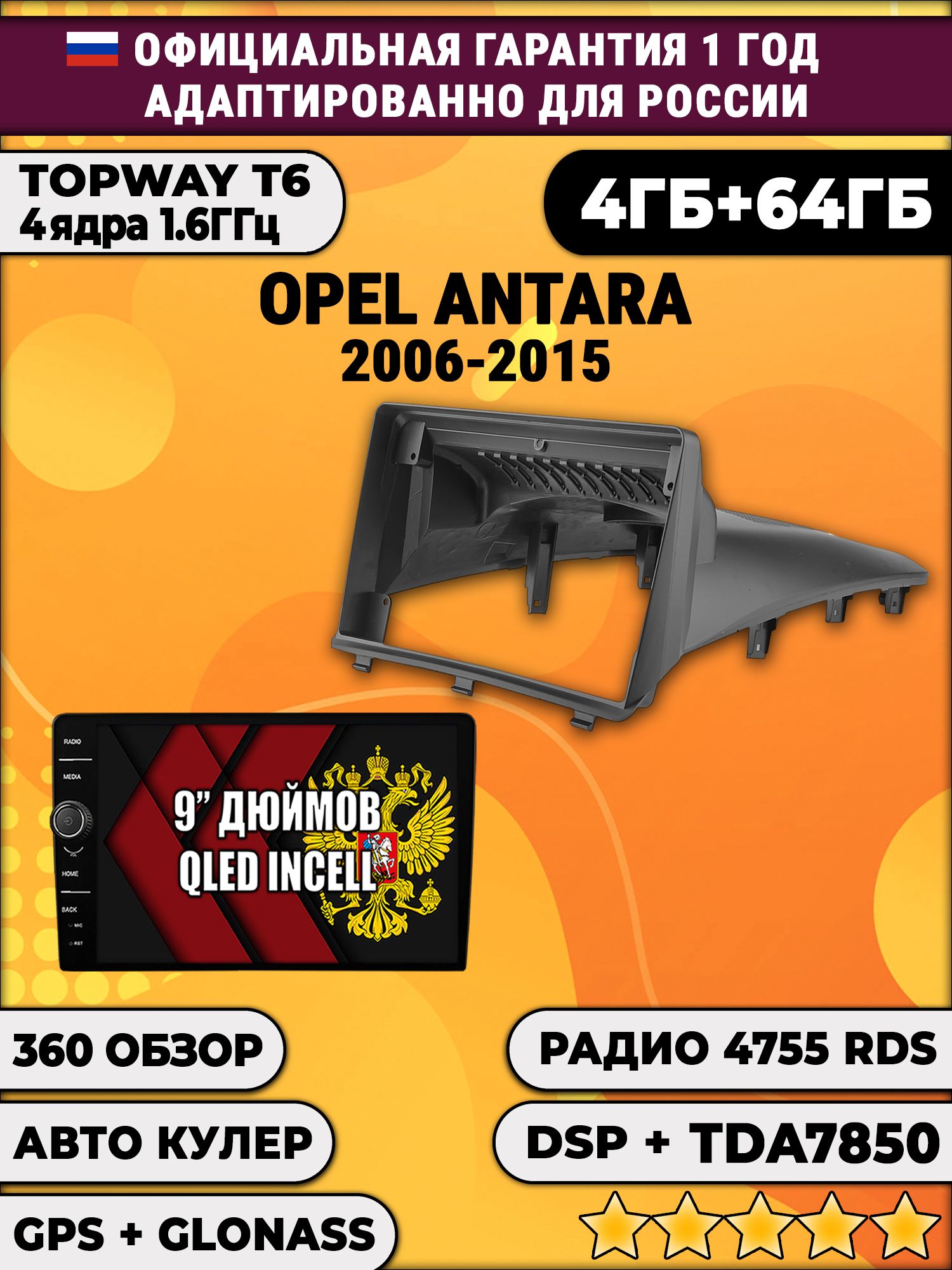 4гб+64гб с DSP и 360 для OPEL ANTARA (2006-2015), Android магнитола с DSP и усилителем TDA7850