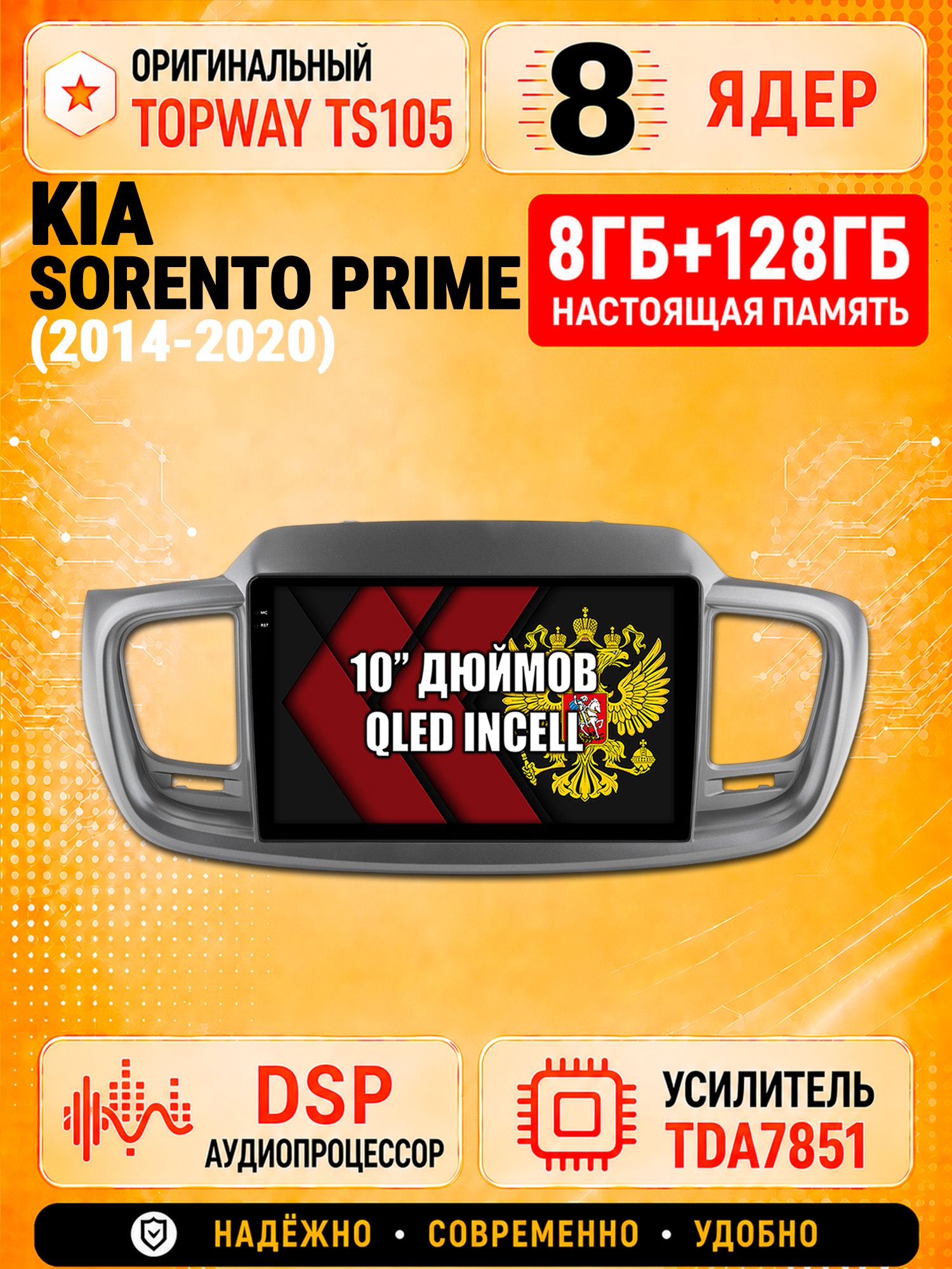 8 ядер TS105, 8гб+128гб для KIA SORENTO PRIME (2014-2020), Андроид магнитола с Carplay и Android auto